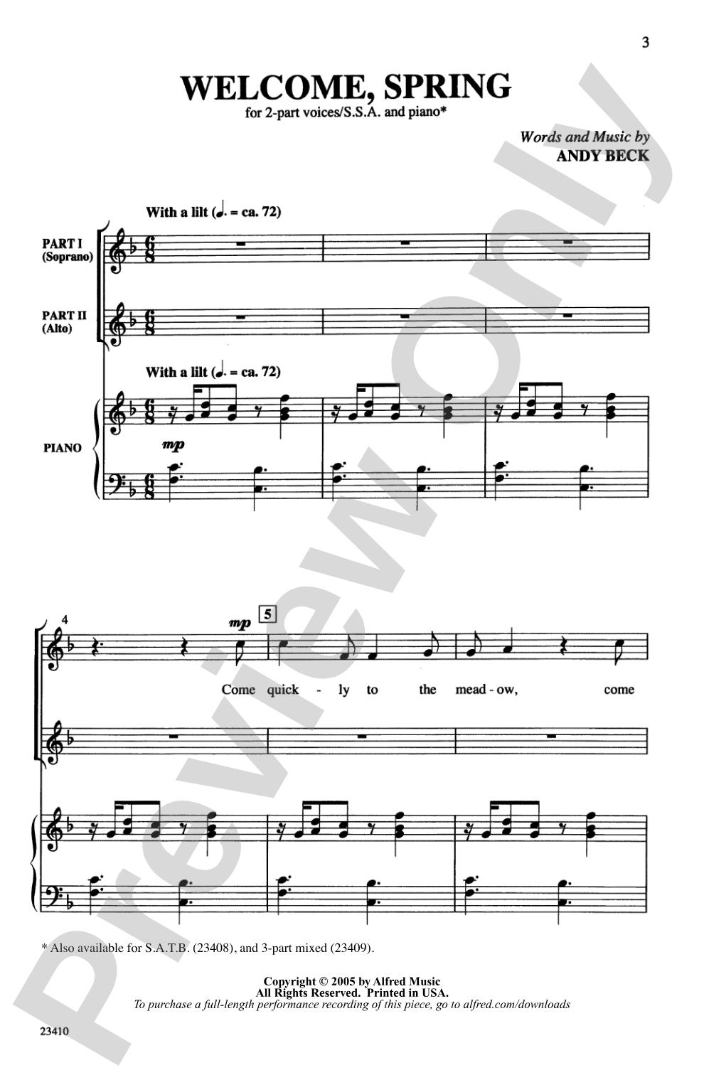 Welcome, Spring: 2-Part/SSA Choral Octavo