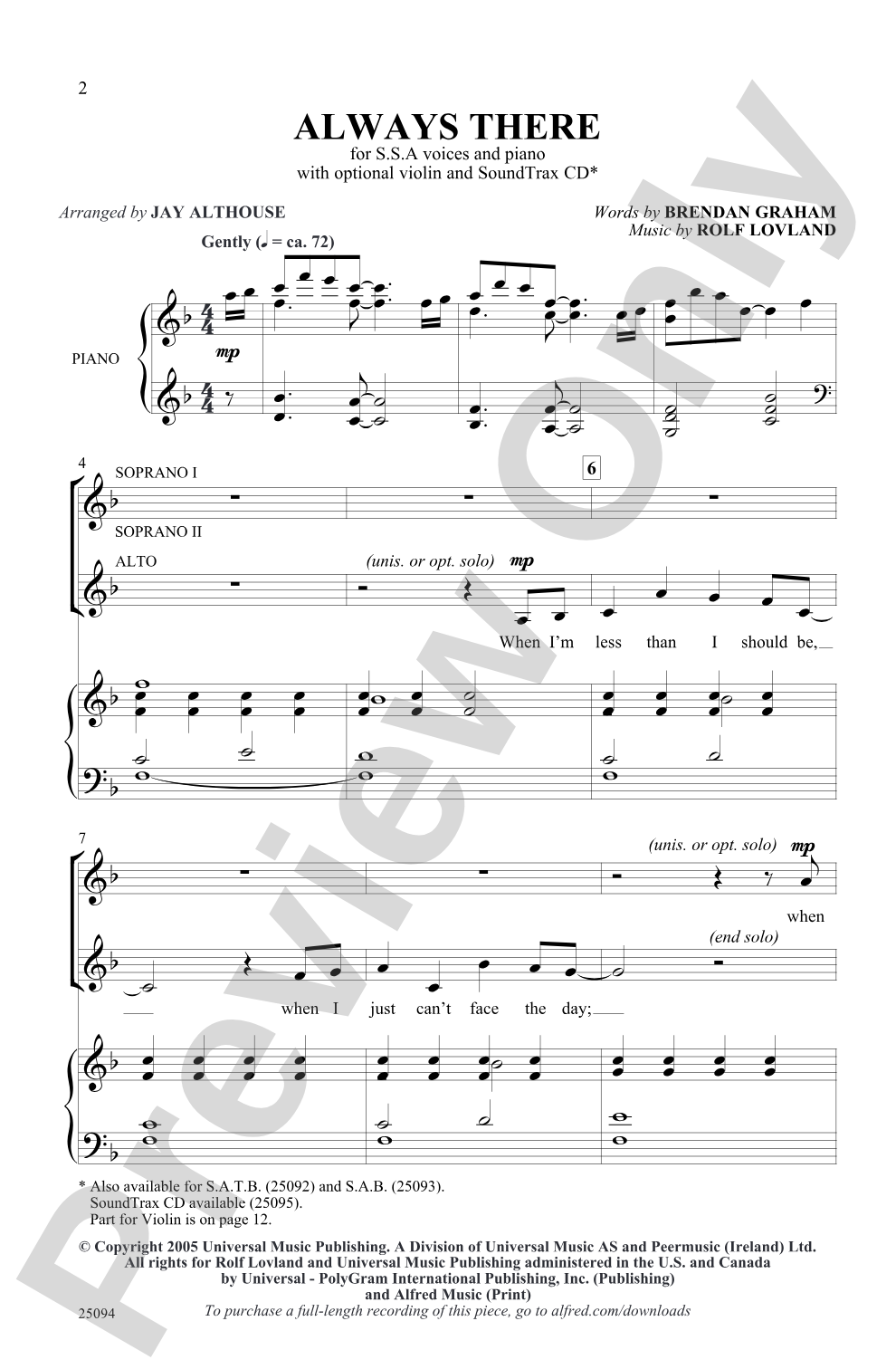 Always There: SSA Choral Octavo