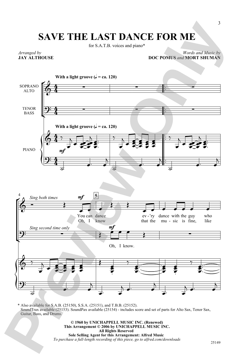 Save the Last Dance for Me: SATB Choral Octavo