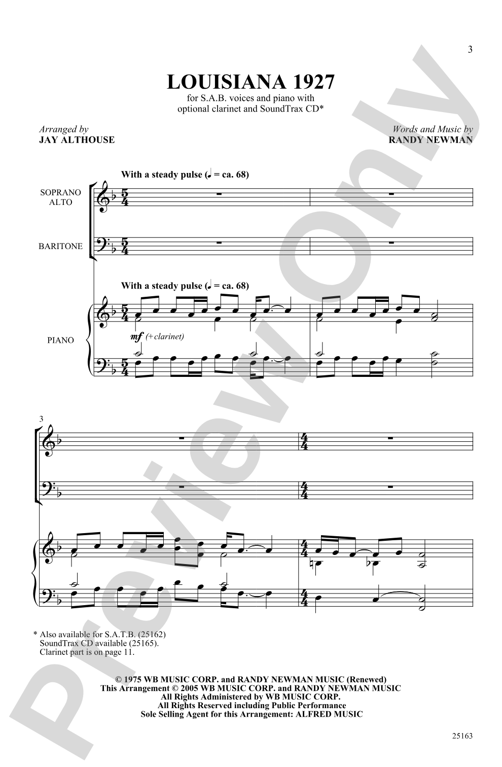 Louisiana 1927: SAB Choral Octavo