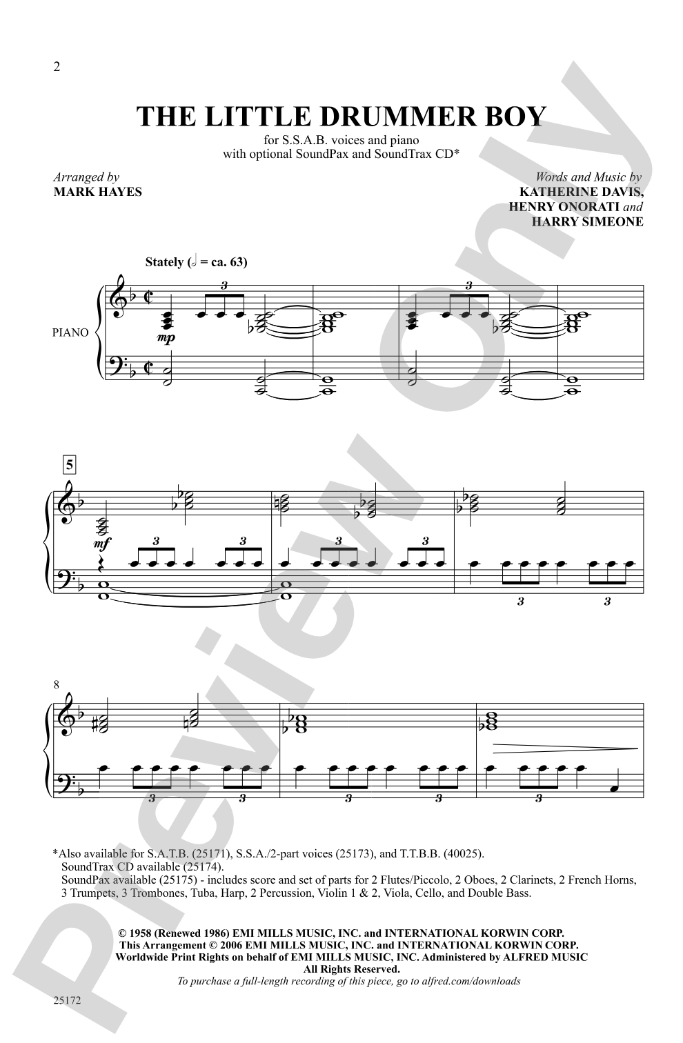 The Little Drummer Boy: SSAB Choral Octavo