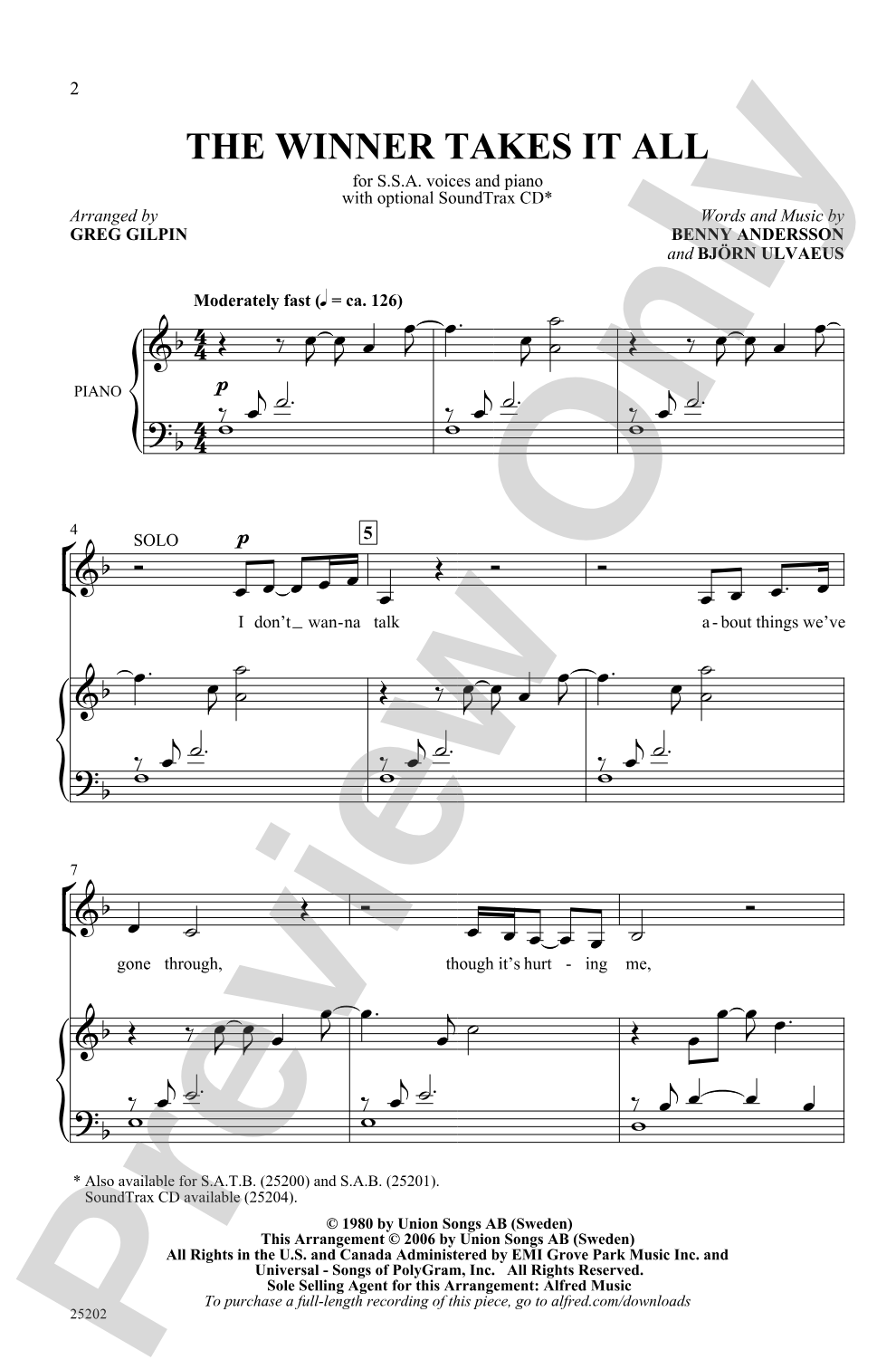 The Winner Takes It All: SSA Choral Octavo