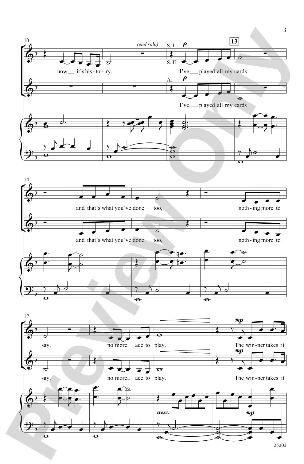 The Winner Takes It All: SSA Choral Octavo