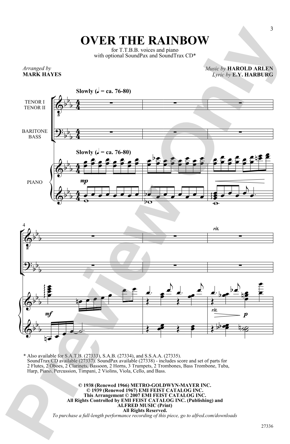 Over the Rainbow: TTBB Choral Octavo