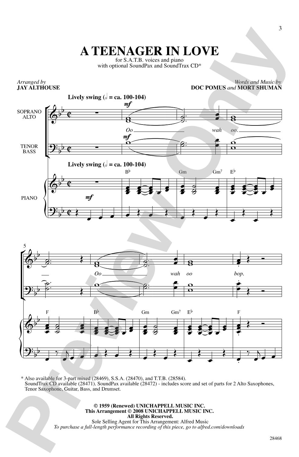 A Teenager in Love: SATB Choral Octavo