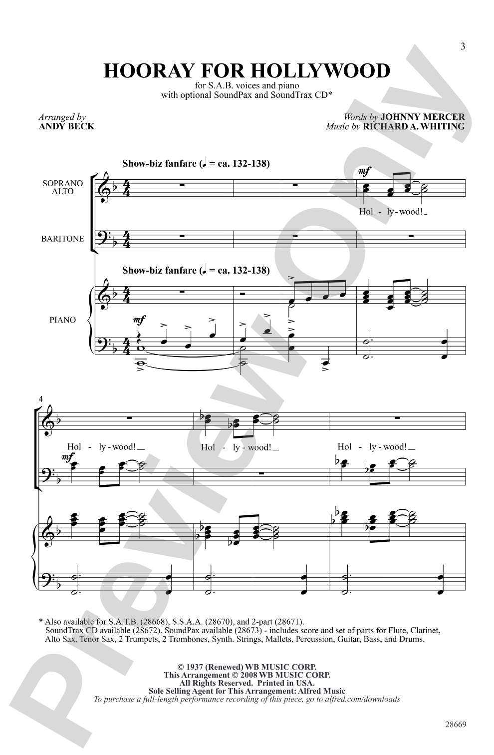 Hooray for Hollywood: SAB Choral Octavo