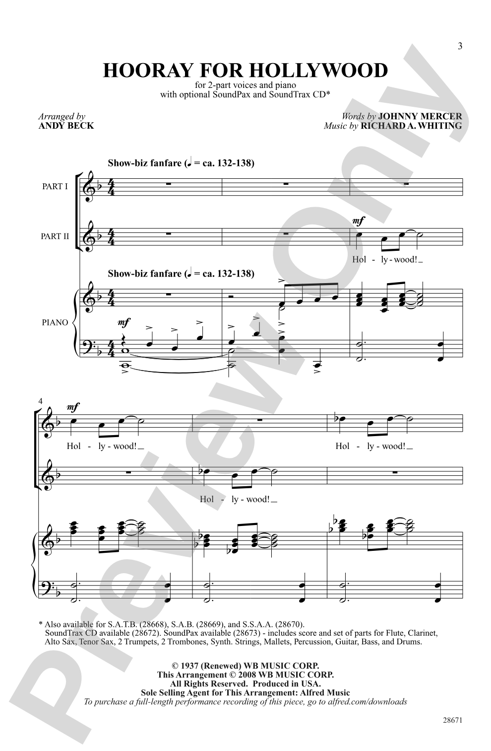 Hooray for Hollywood: 2-Part Choral Octavo