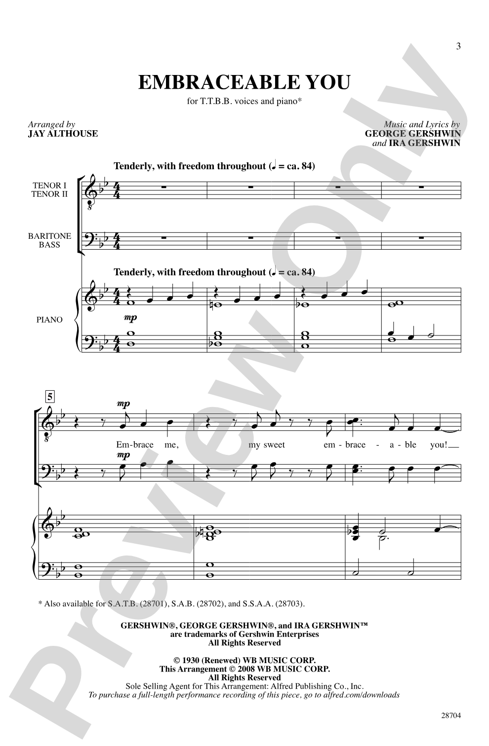 Embraceable You: TTBB Choral Octavo