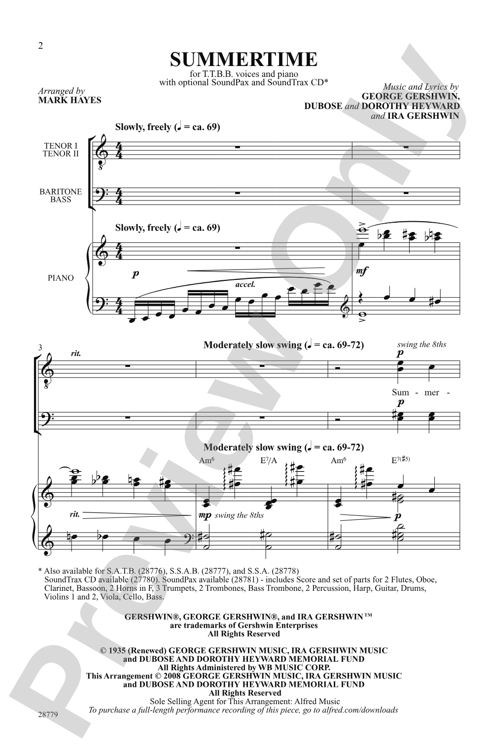 Summertime: TTBB Choral Octavo