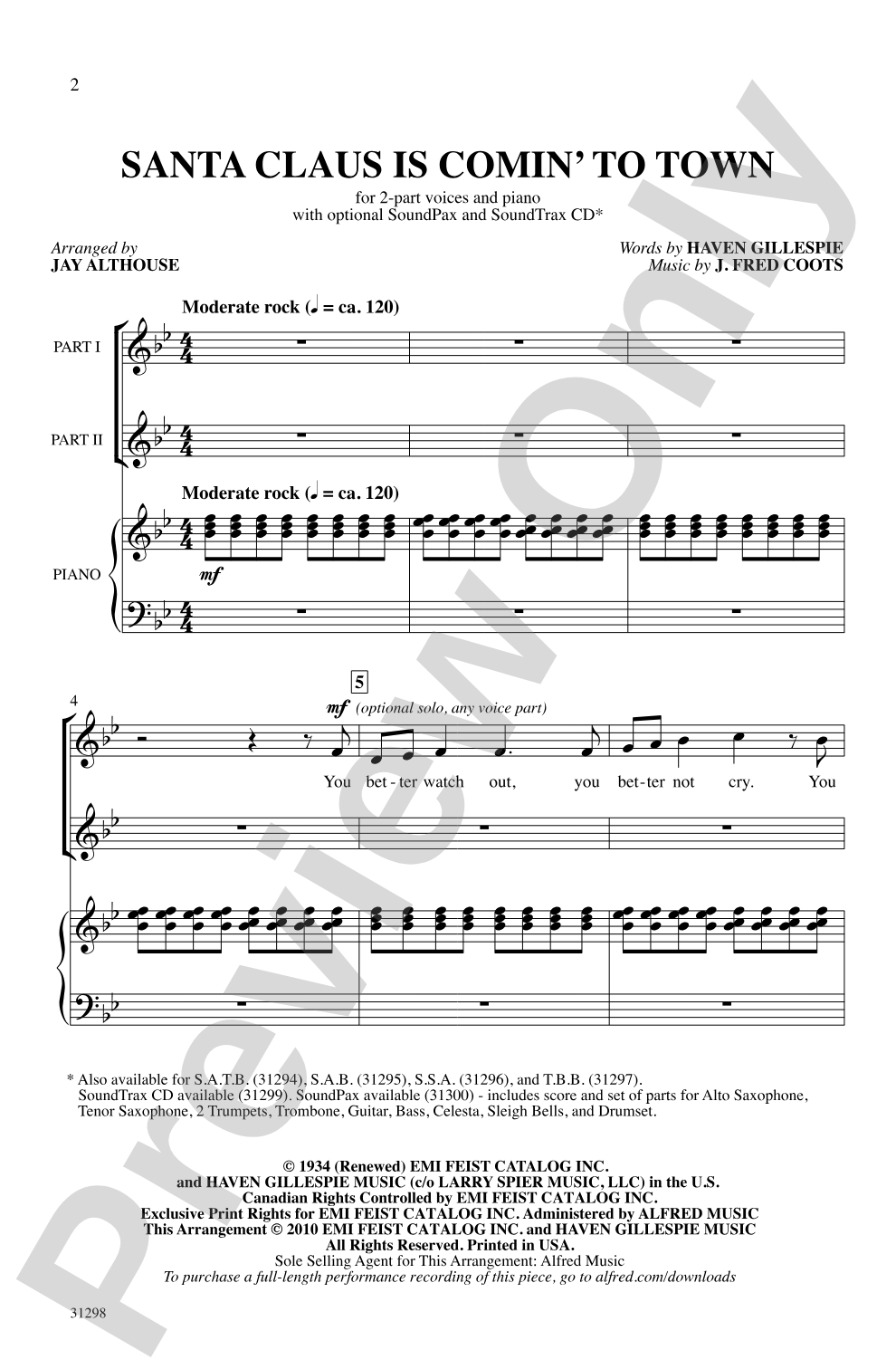 Santa Claus Is Comin' to Town: 2-Part Choral Octavo