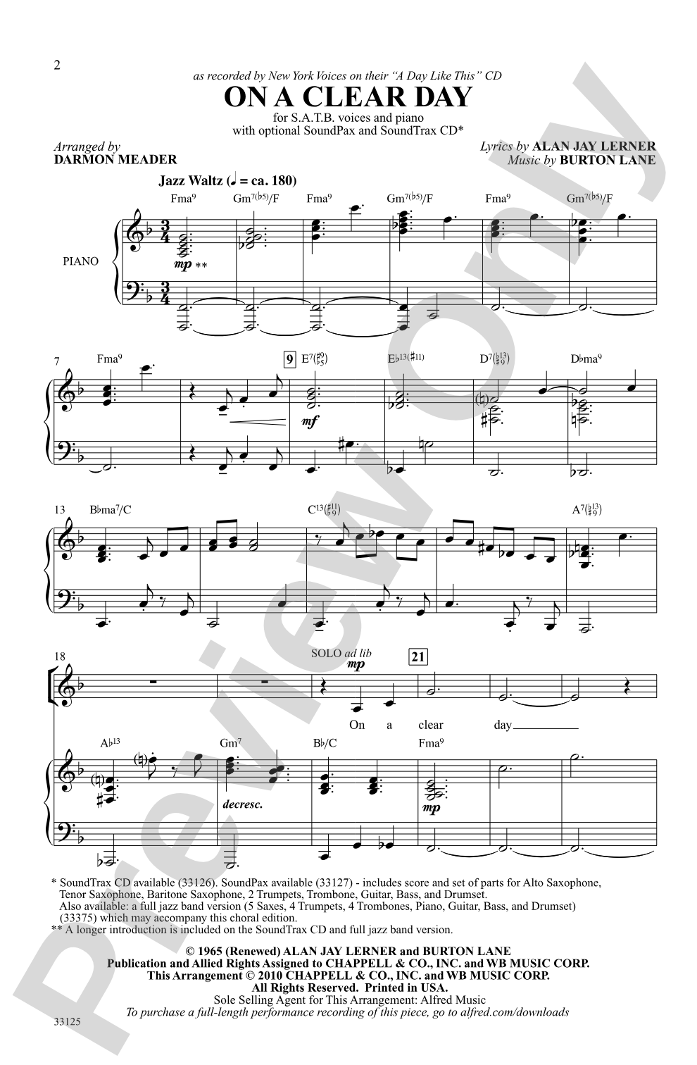 On a Clear Day: SATB Choral Octavo
