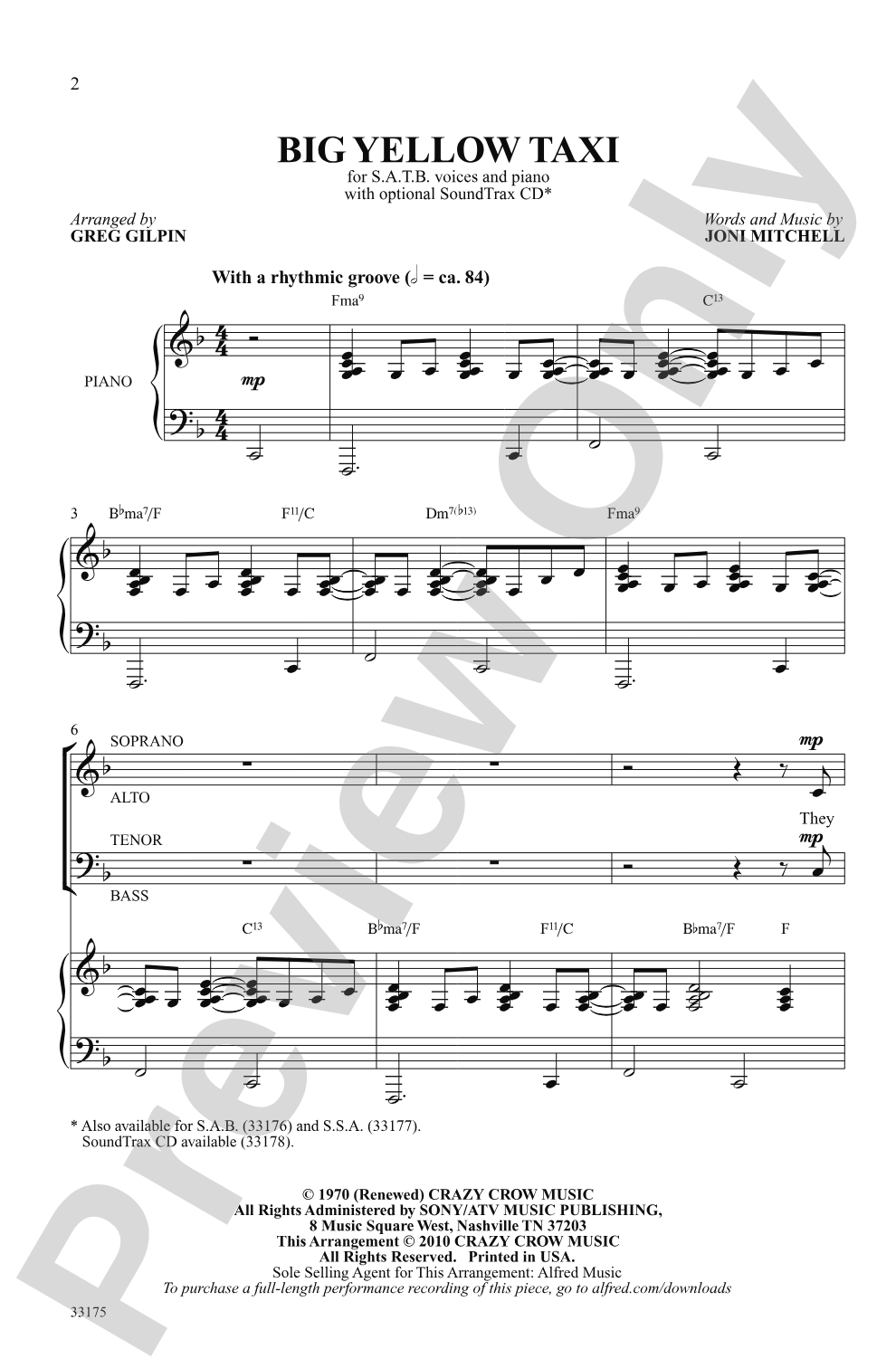 Big Yellow Taxi: SATB Choral Octavo