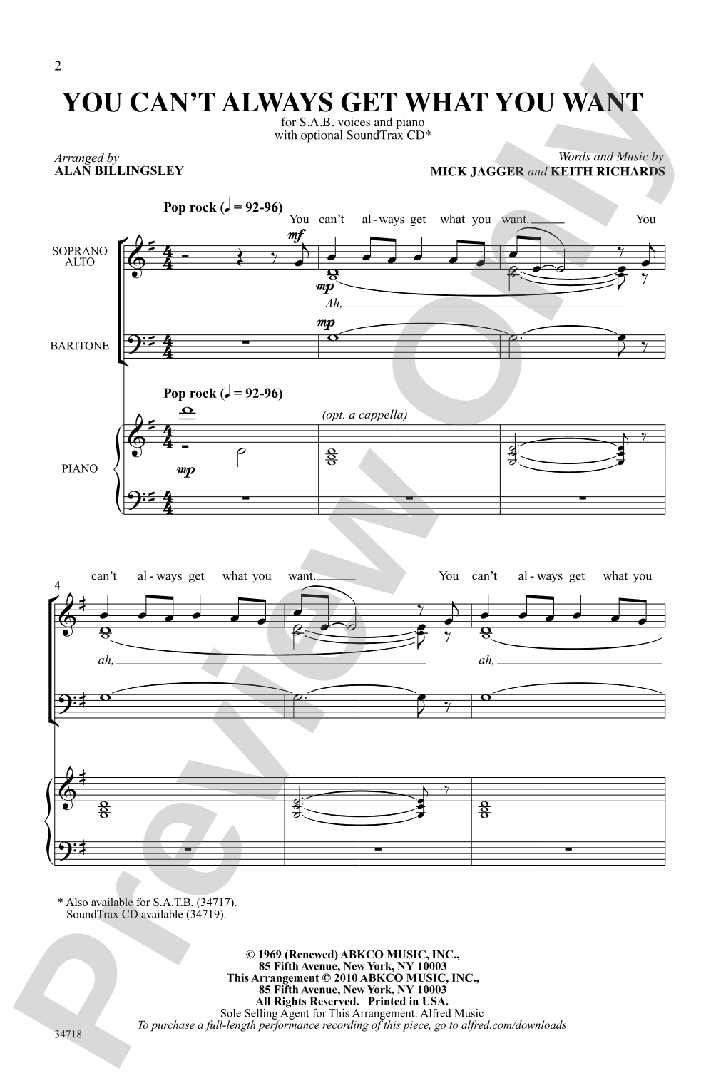 You Can't Always Get What You Want: SAB Choral Octavo