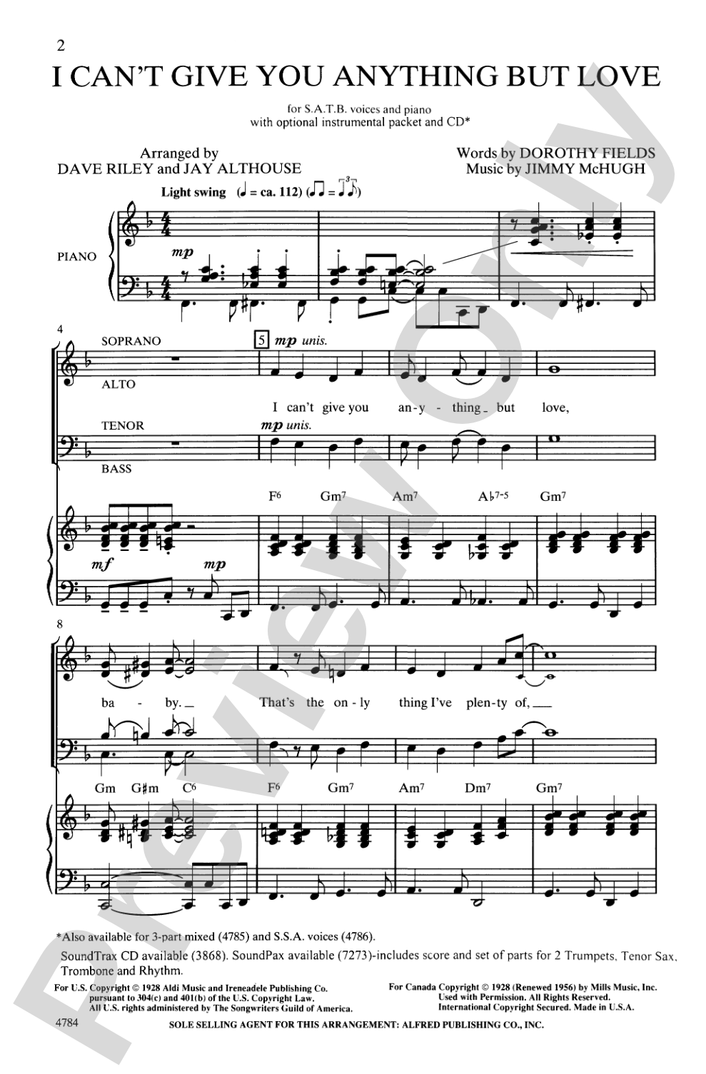I Can't Give You Anything but Love: SATB Choral Octavo