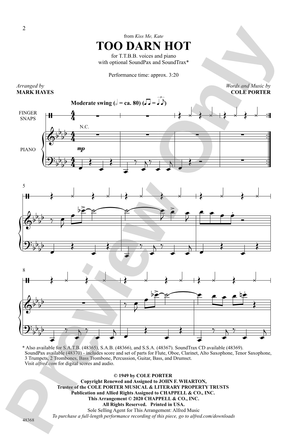 Too Darn Hot: TTBB Choral Octavo