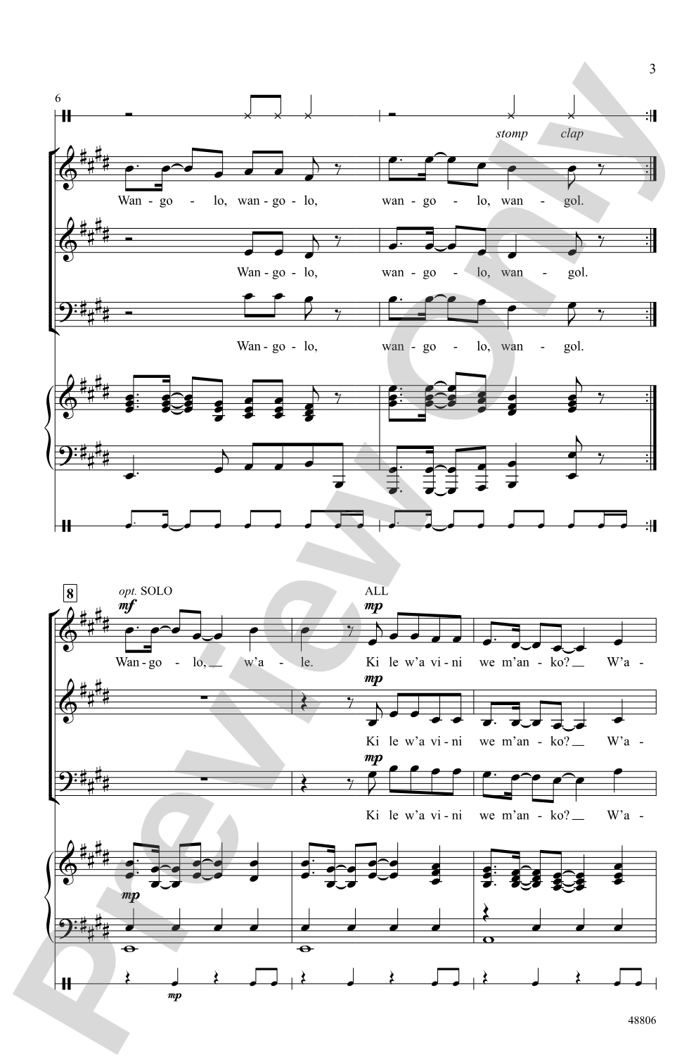 Wangolo: 3-Part Mixed, opt. <I>a cappella</I> Choral Octavo