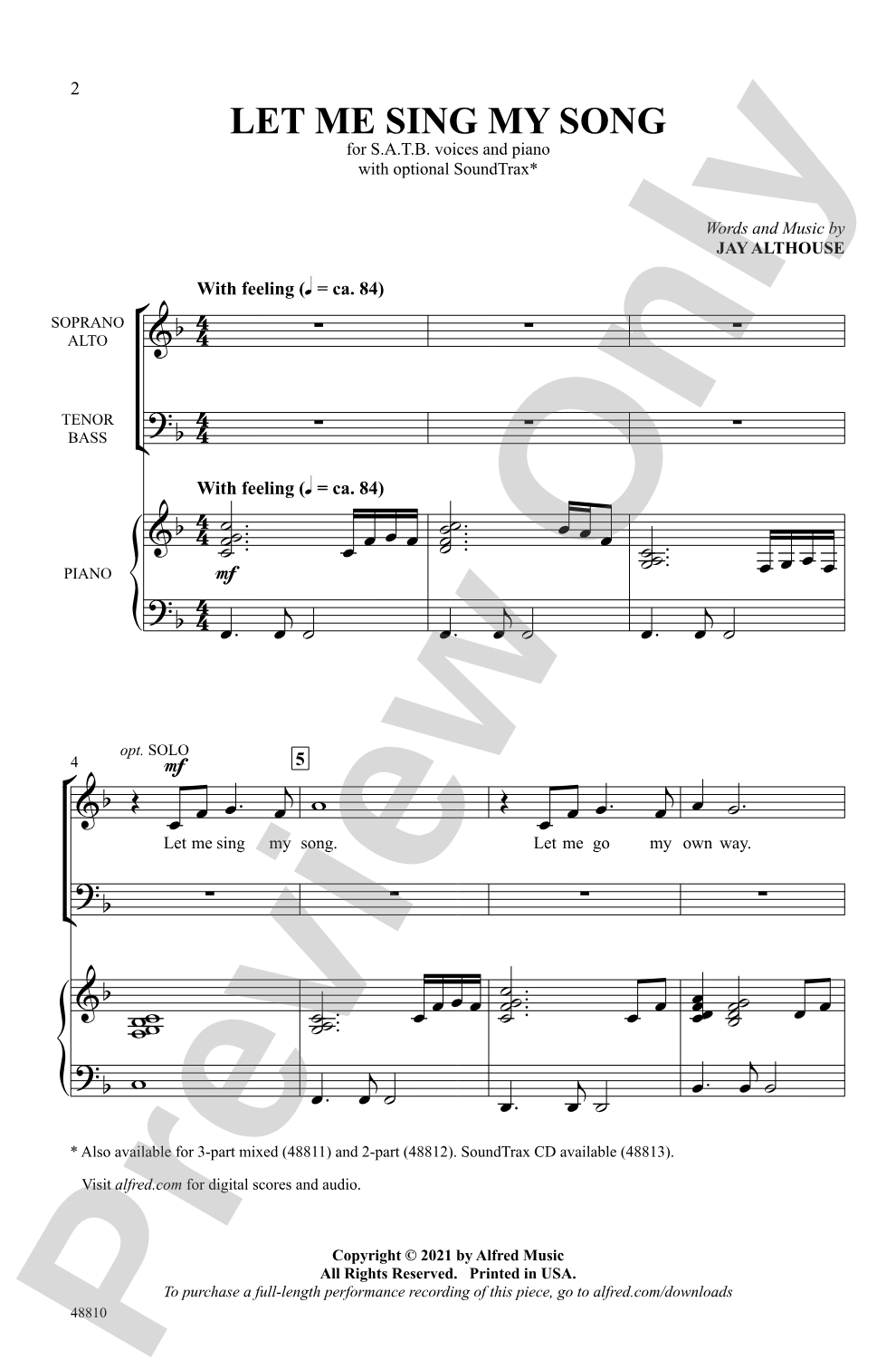 Let Me Sing My Song: SATB Choral Octavo