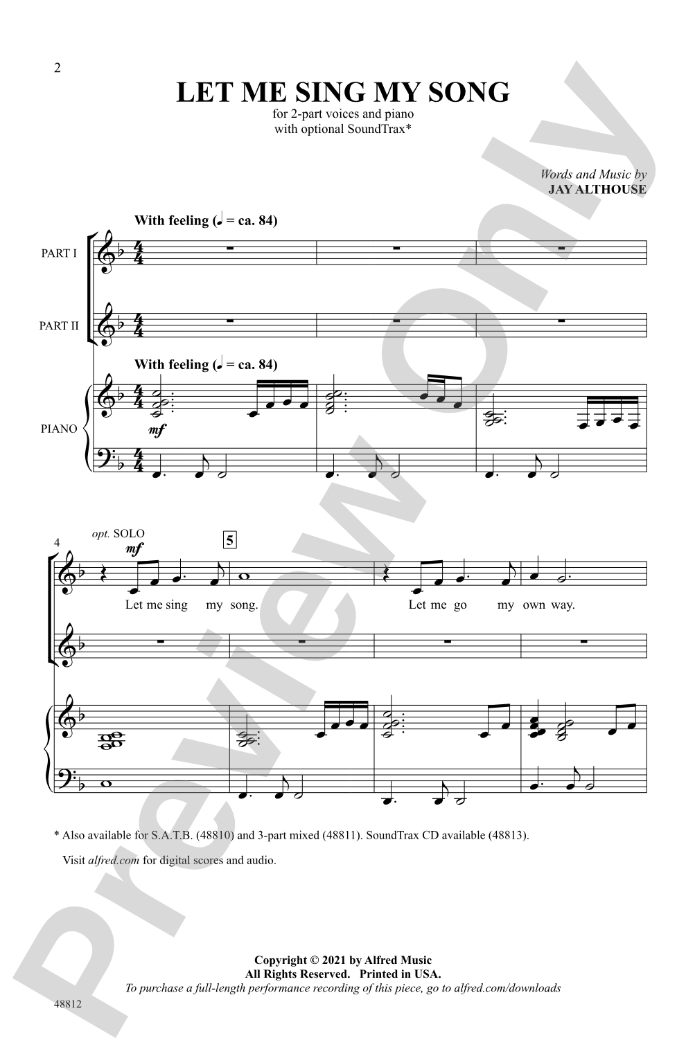 Let Me Sing My Song: 2-Part Choral Octavo