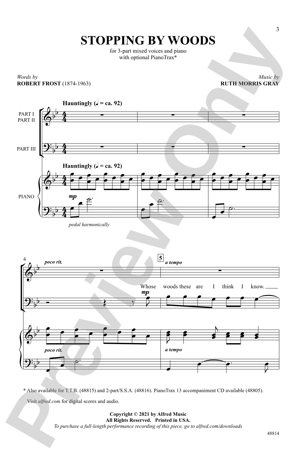 Stopping by Woods: 3-Part Mixed Choral Octavo
