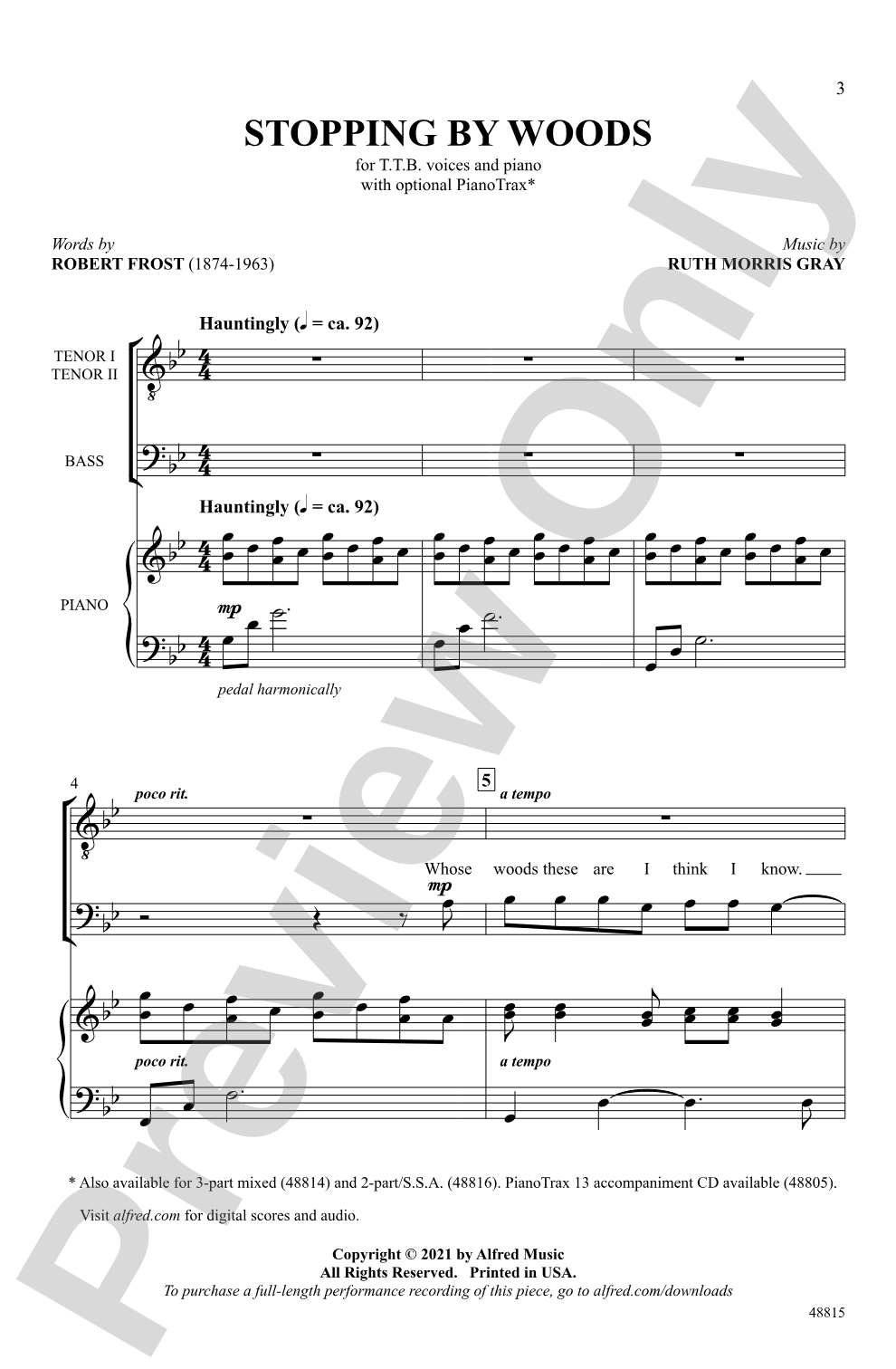 Stopping by Woods: TTB Choral Octavo