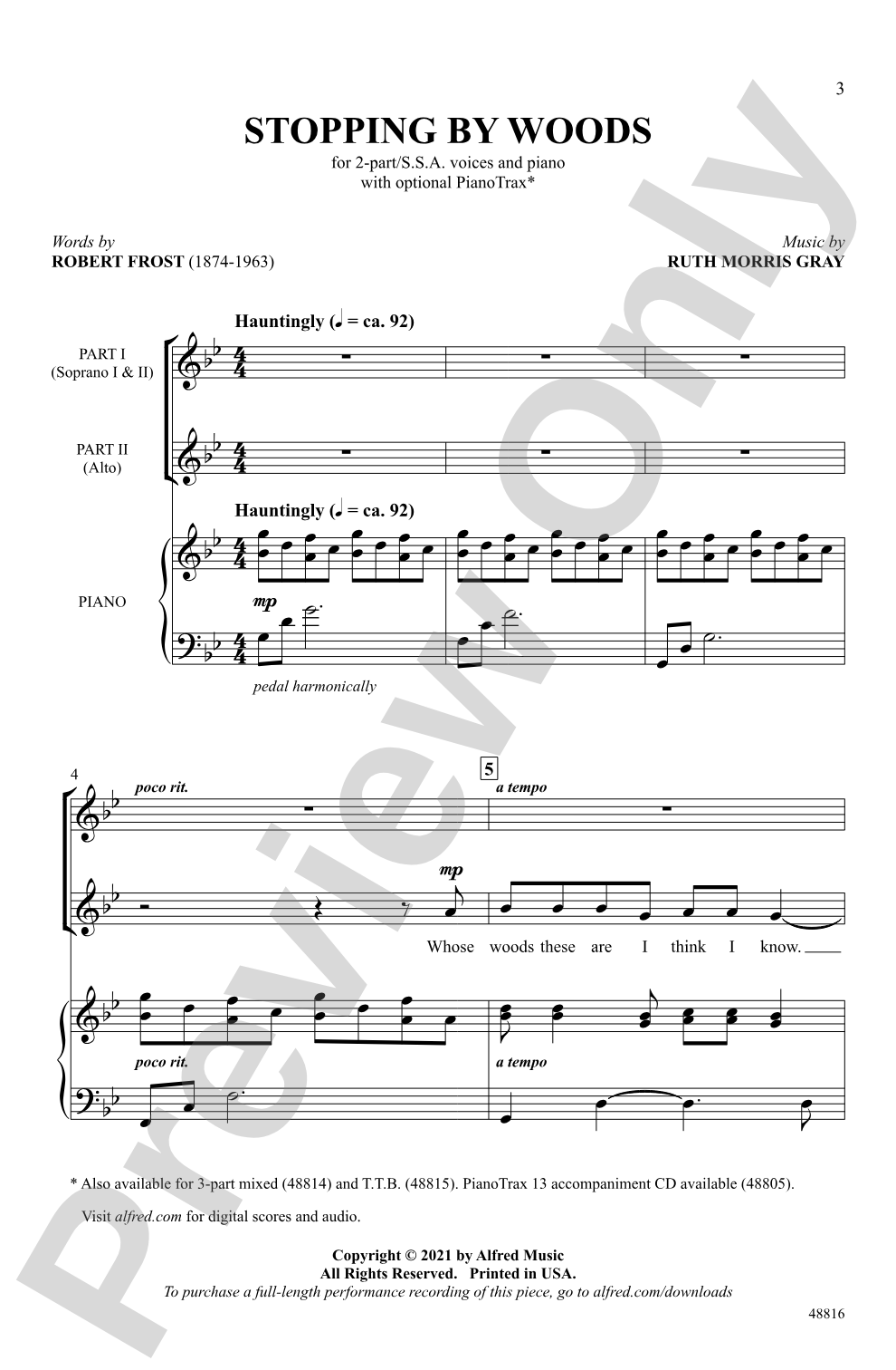 Stopping by Woods: 2-Part / SSA Choral Octavo
