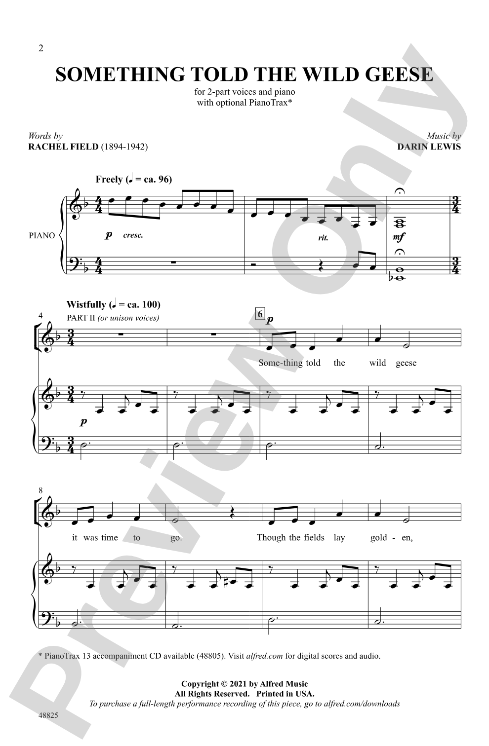 Something Told the Wild Geese: 2-Part Choral Octavo