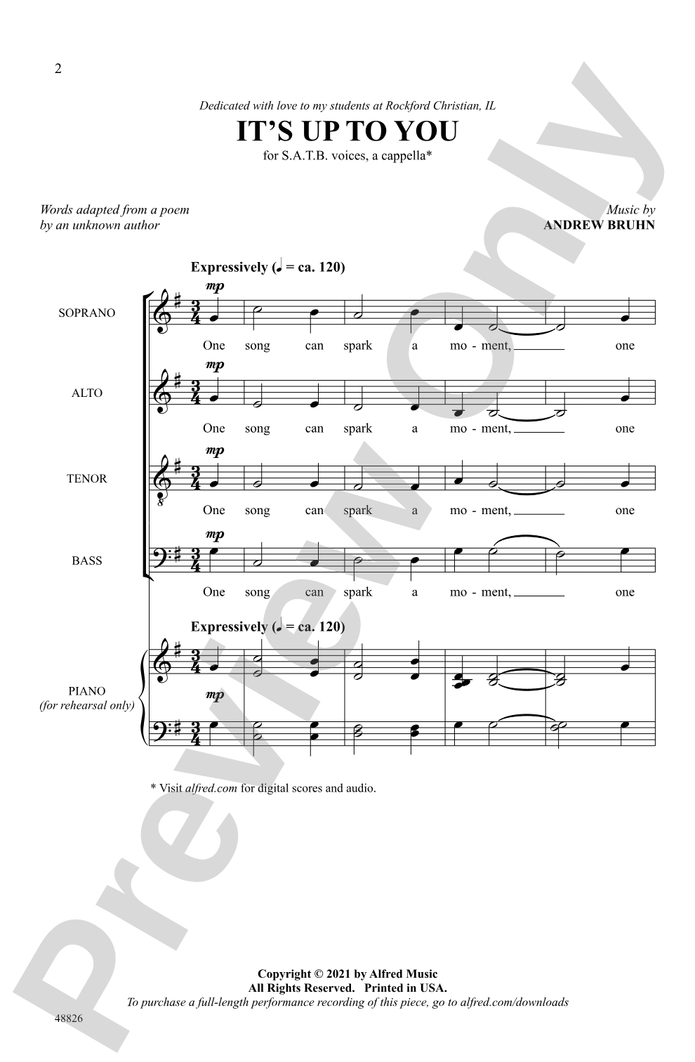 It's Up to You: SATB <i>a cappella</i> Choral Octavo