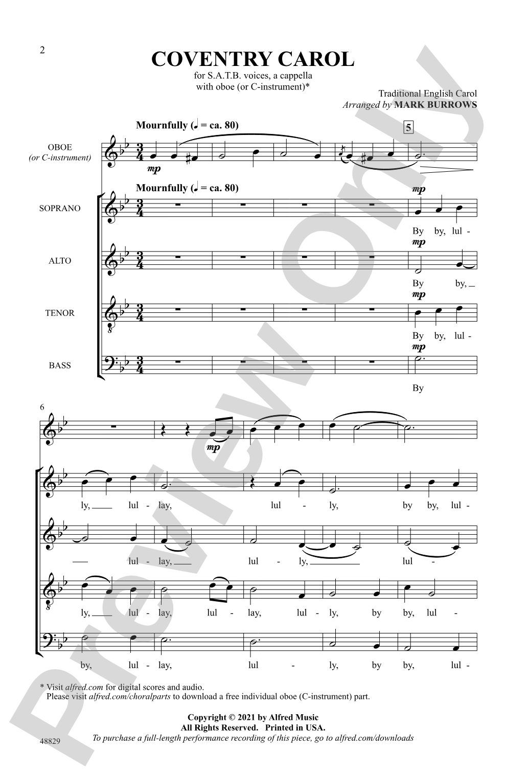Coventry Carol: SATB <i>a cappella</i> Choral Octavo