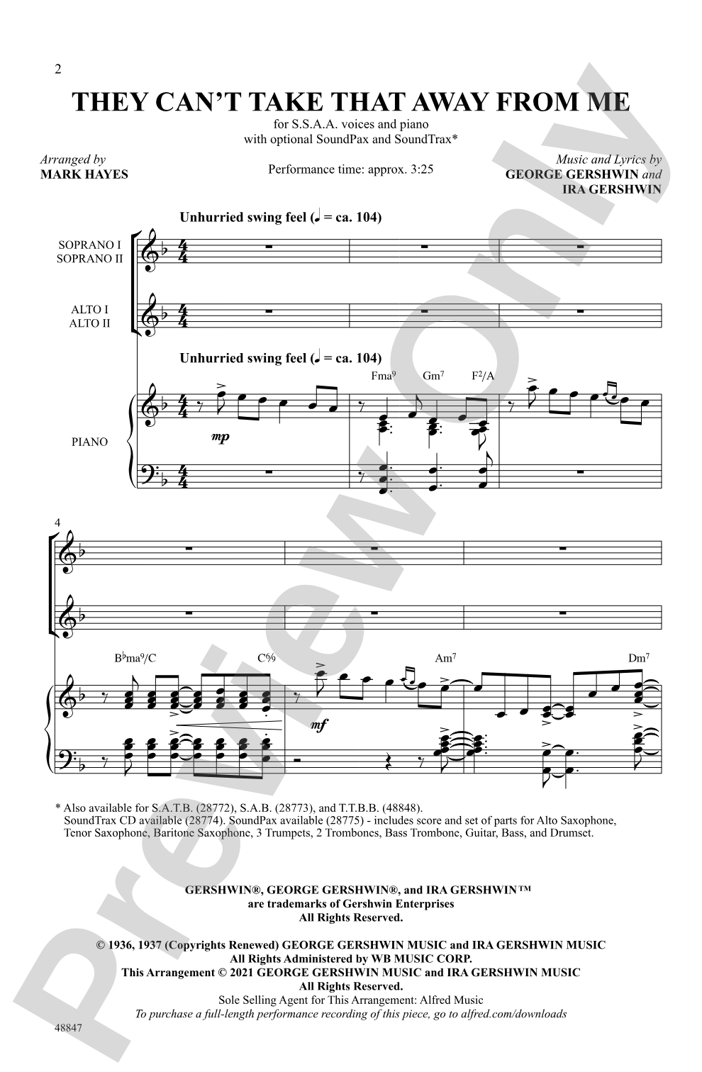 They Can't Take That Away from Me: SSAA Choral Octavo