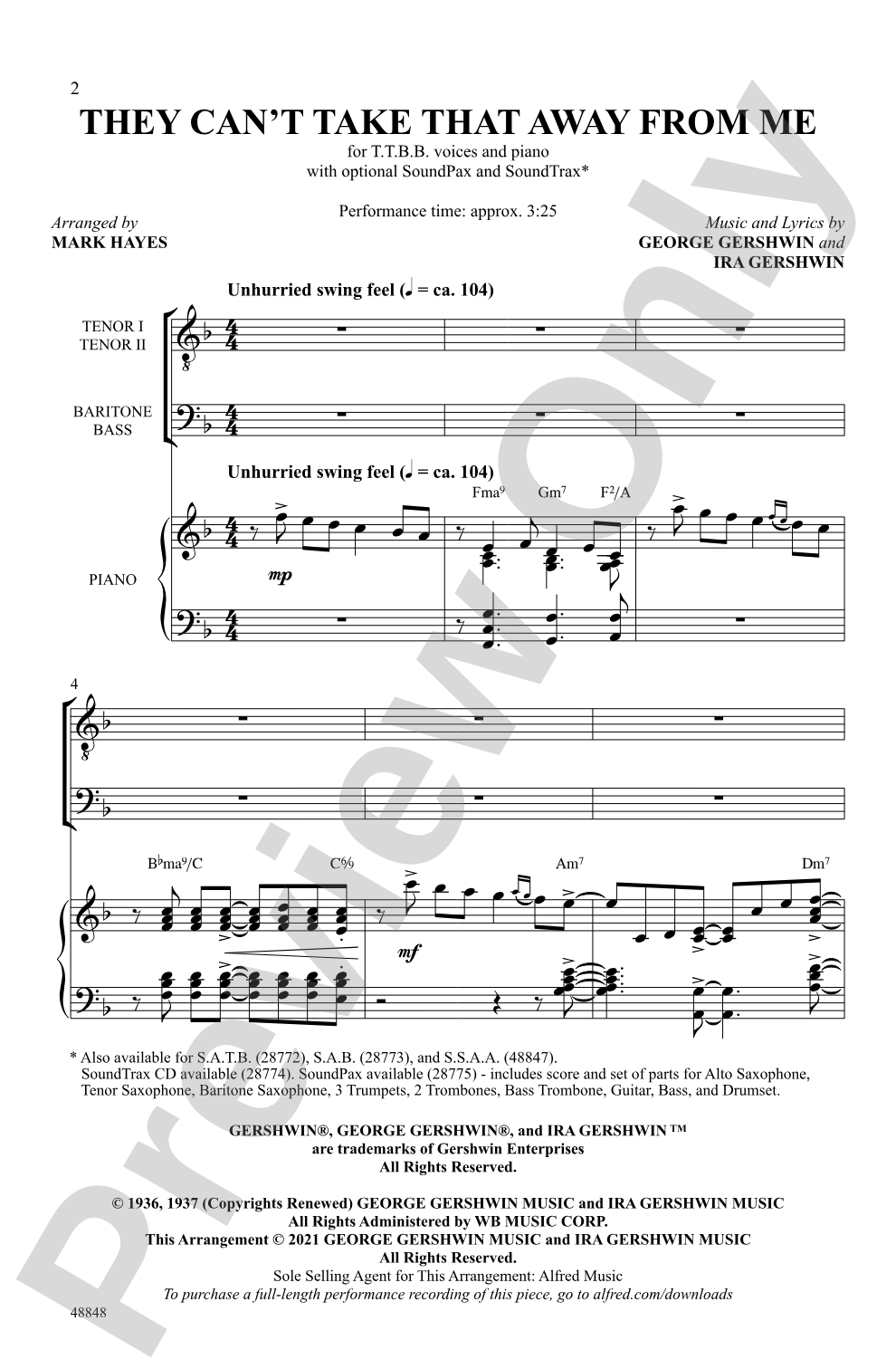 They Can't Take That Away from Me: TTBB Choral Octavo