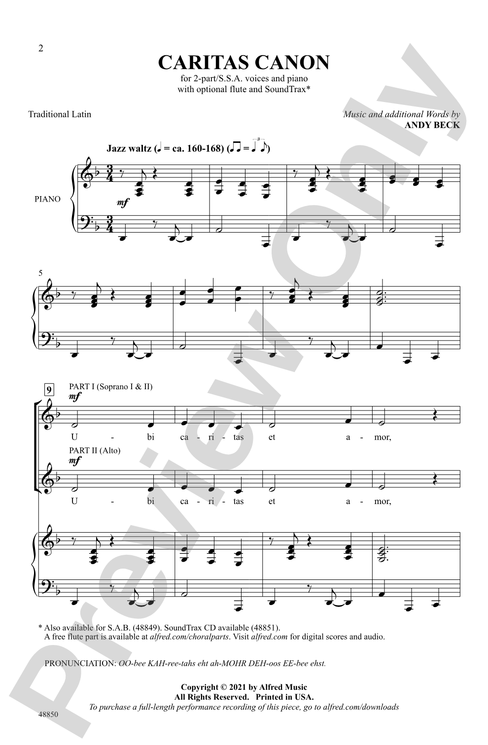 Caritas Canon: 2-Part / SSA Choral Octavo