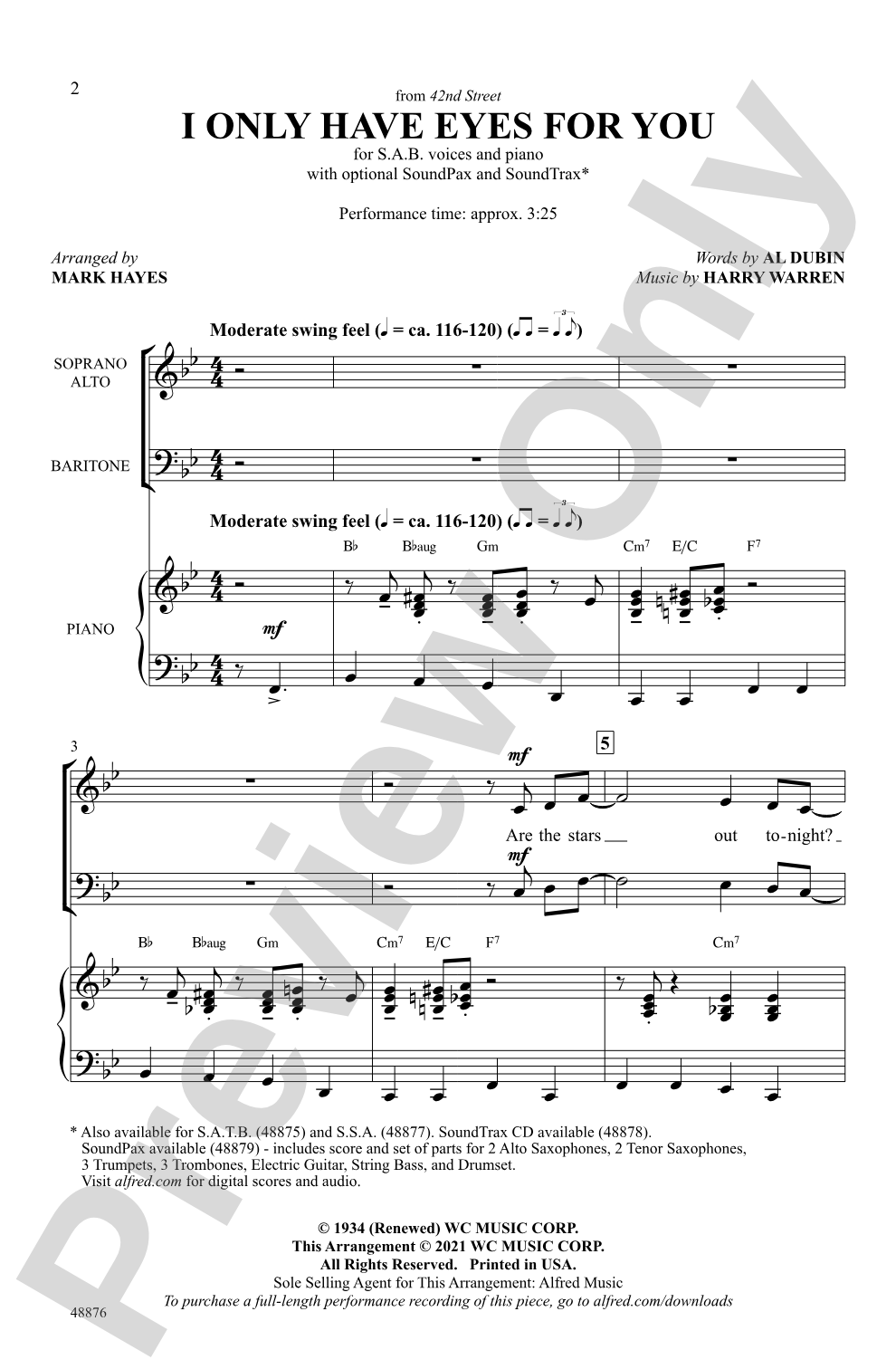 I Only Have Eyes for You: SAB Choral Octavo