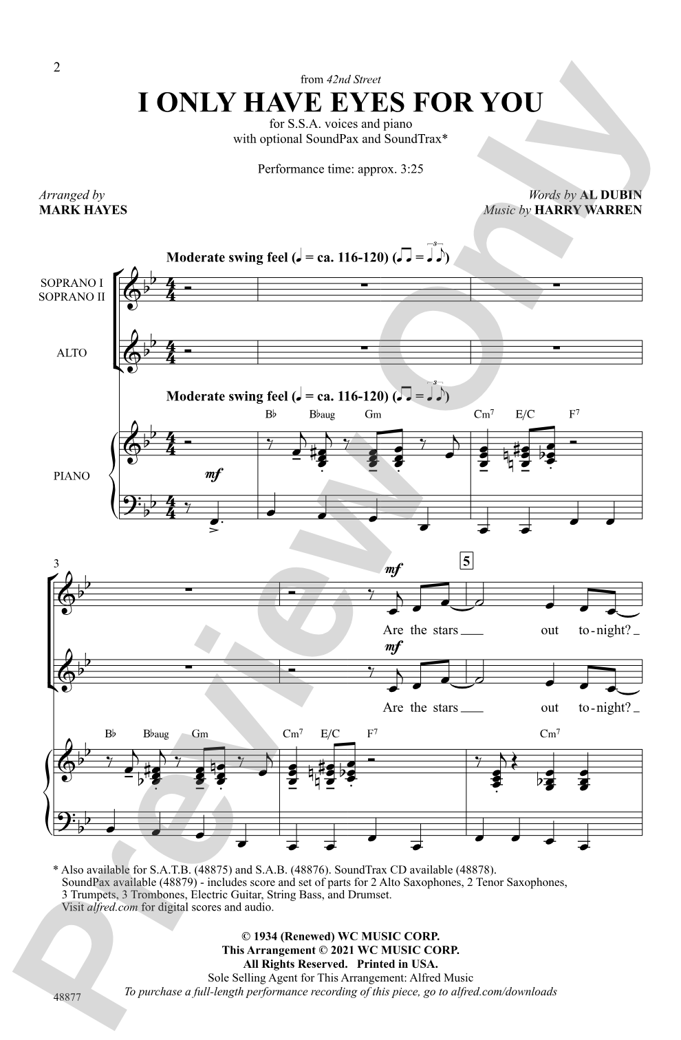 I Only Have Eyes for You: SSA Choral Octavo