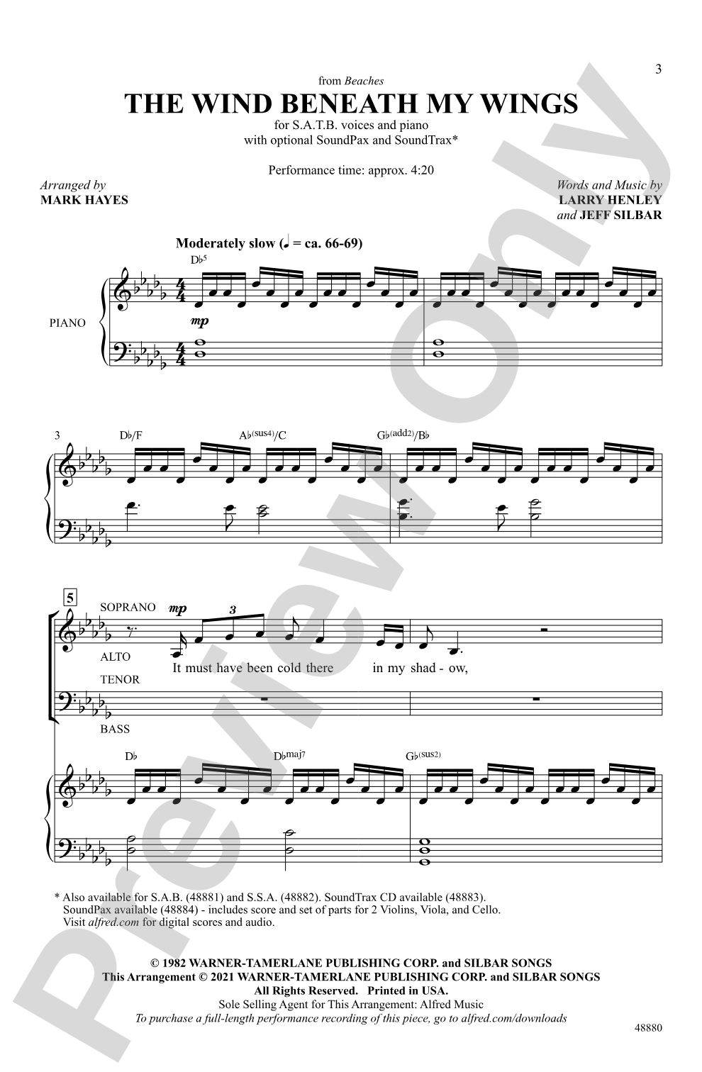 The Wind Beneath My Wings: SATB Choral Octavo