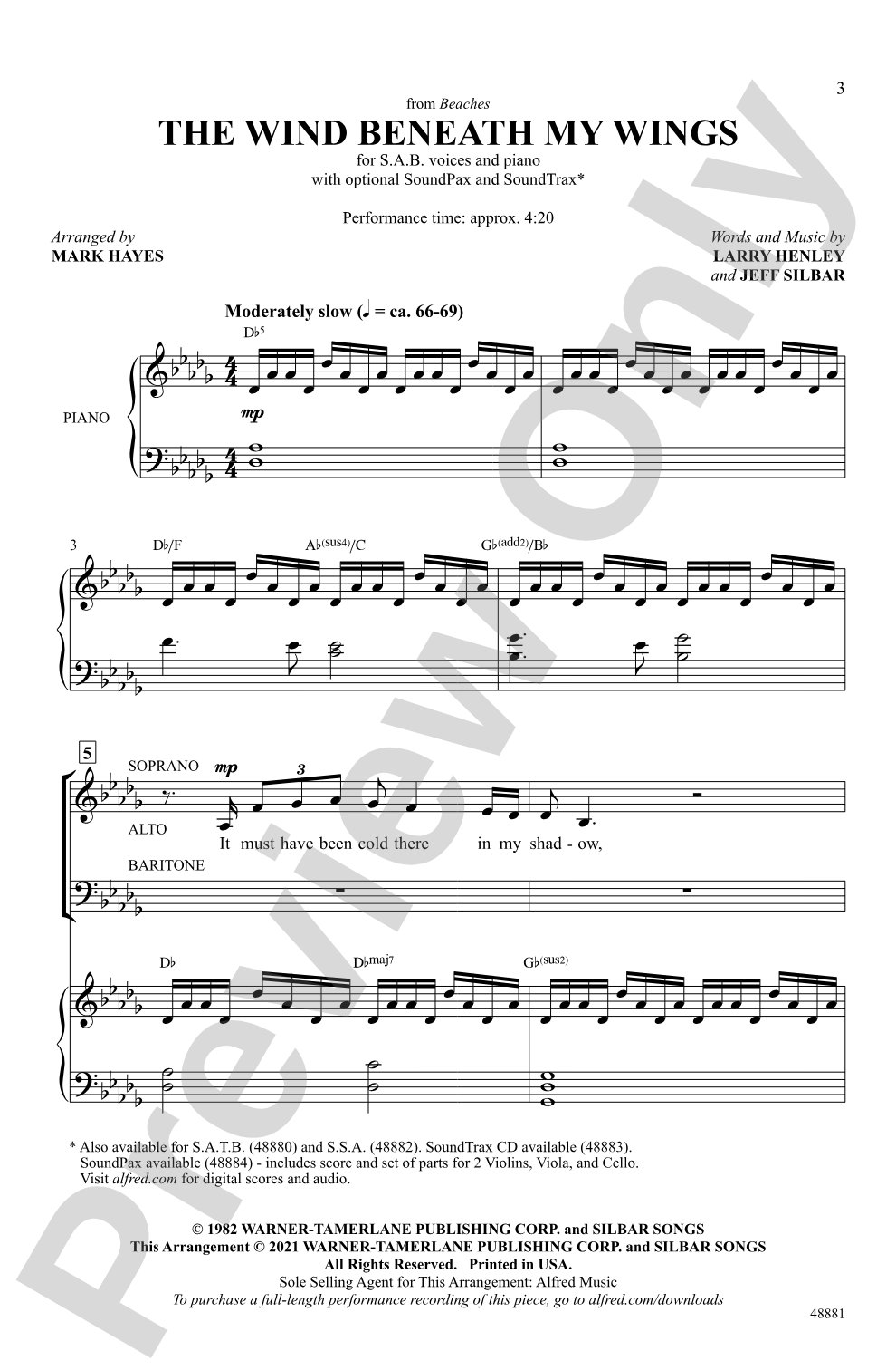 The Wind Beneath My Wings: SAB Choral Octavo