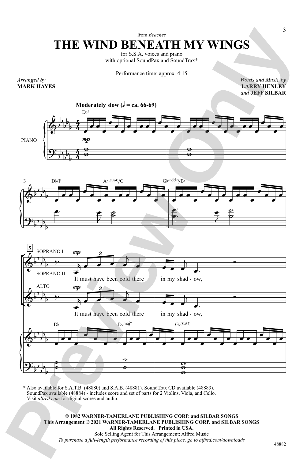 The Wind Beneath My Wings: SSA Choral Octavo