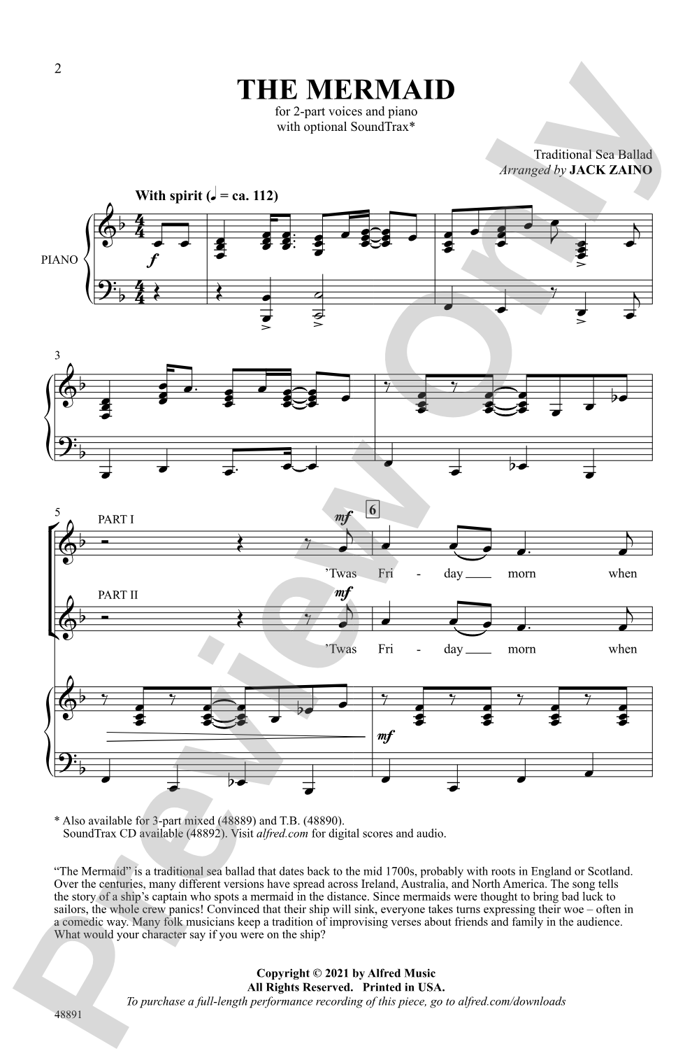 The Mermaid: 2-Part Choral Octavo