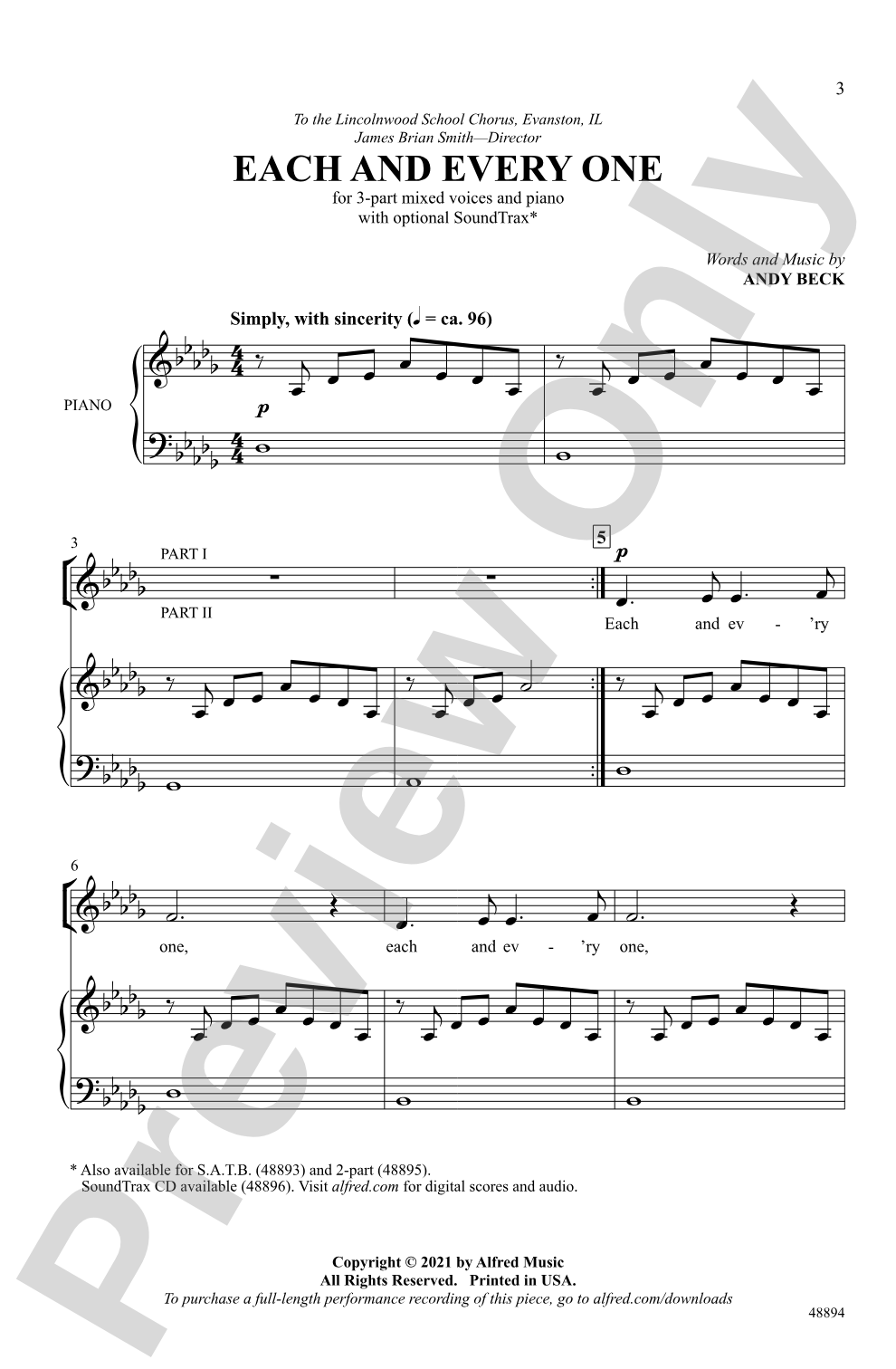 Each and Every One: 3-Part Mixed Choral Octavo