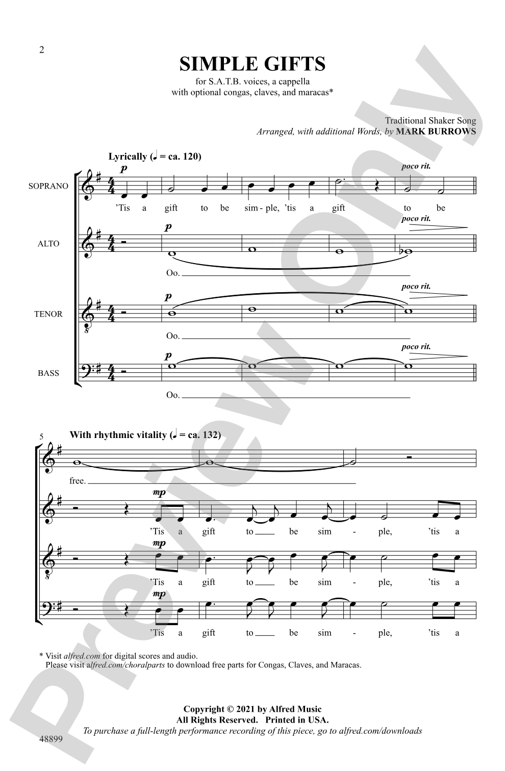 Simple Gifts: SATB, <I>a cappella</I> Choral Octavo