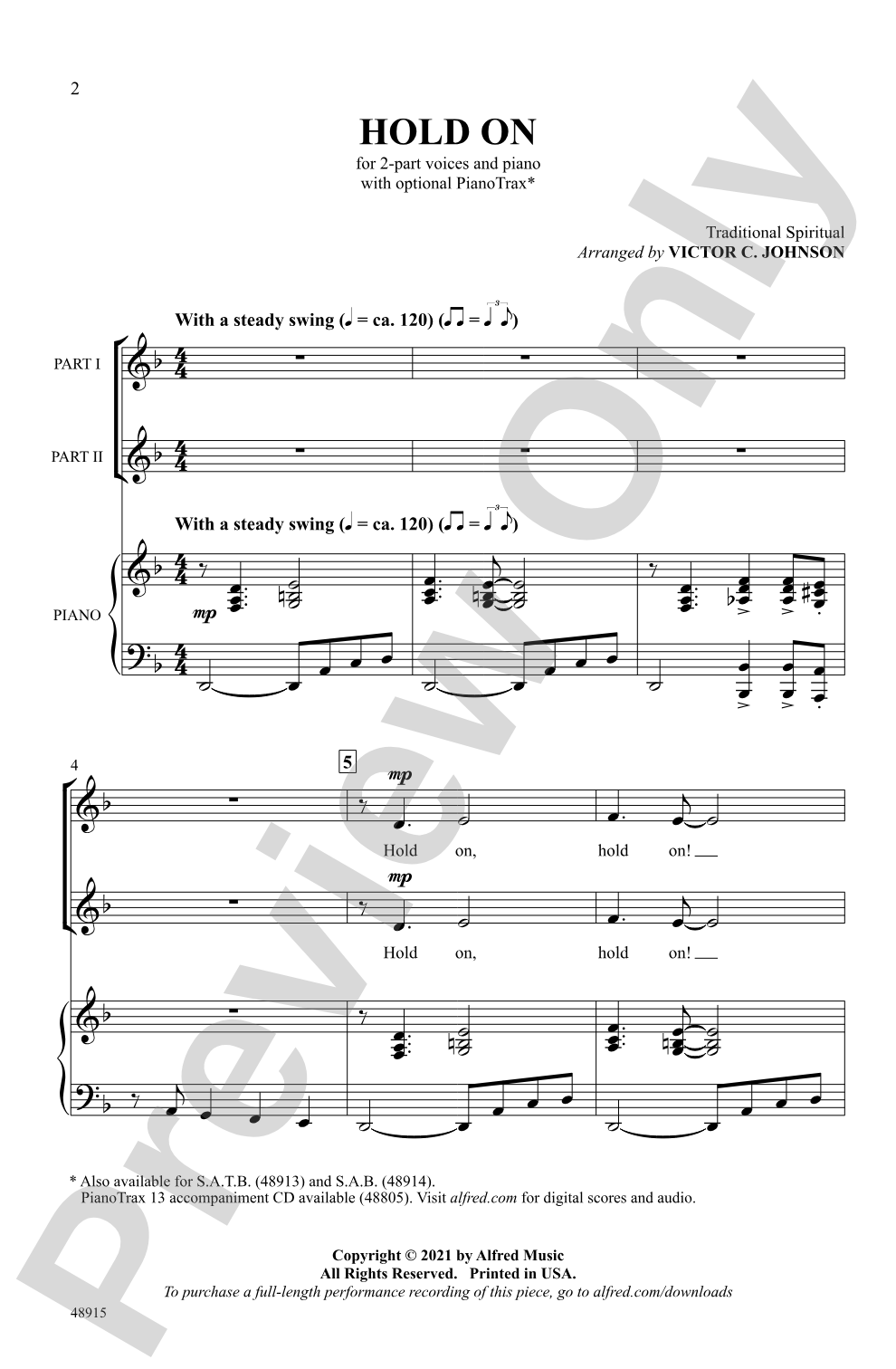 Hold On: 2-Part Choral Octavo