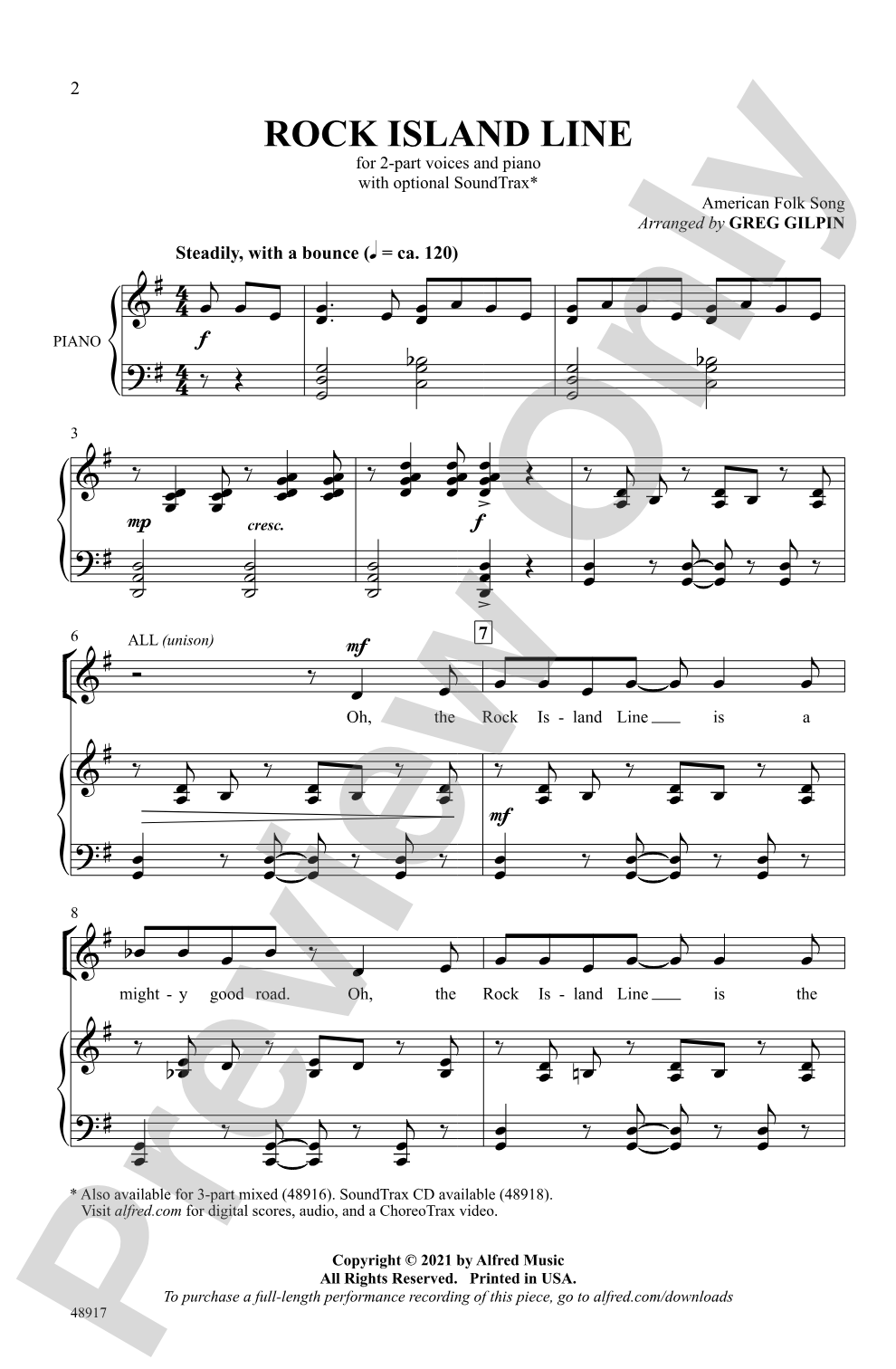 Rock Island Line: 2-Part Choral Octavo