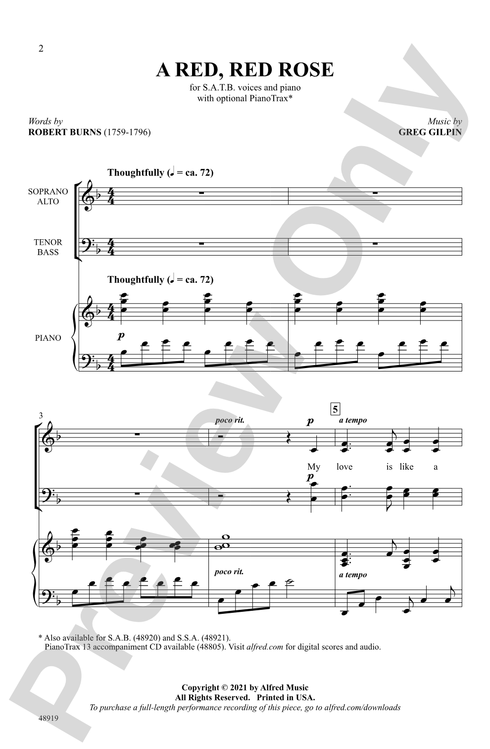 A Red, Red Rose: SATB Choral Octavo