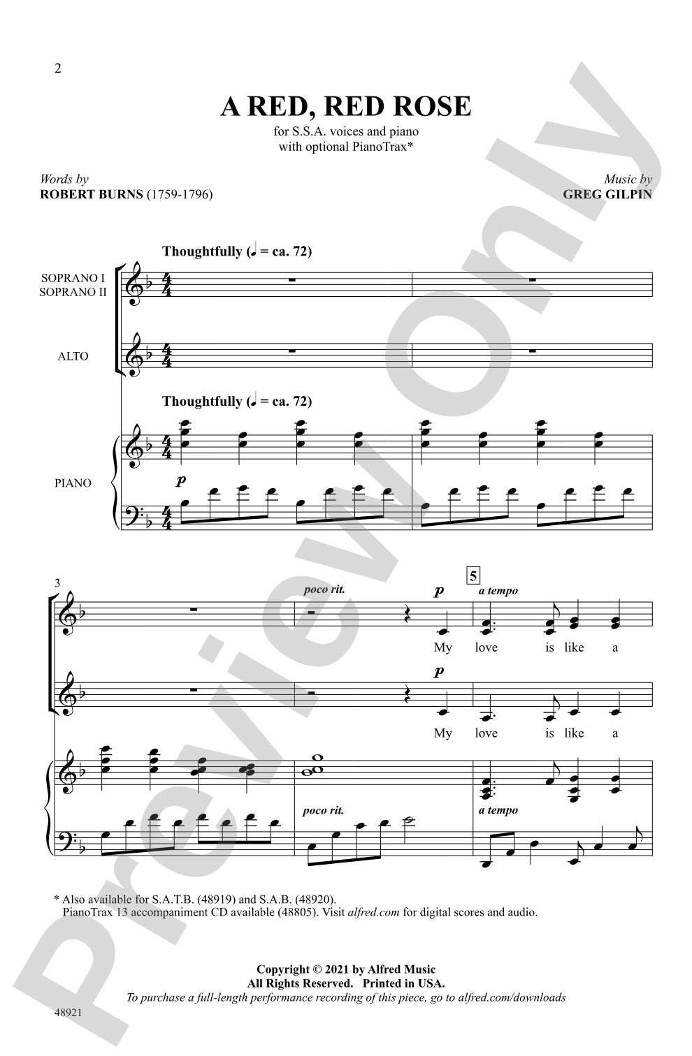 A Red, Red Rose: SSA Choral Octavo