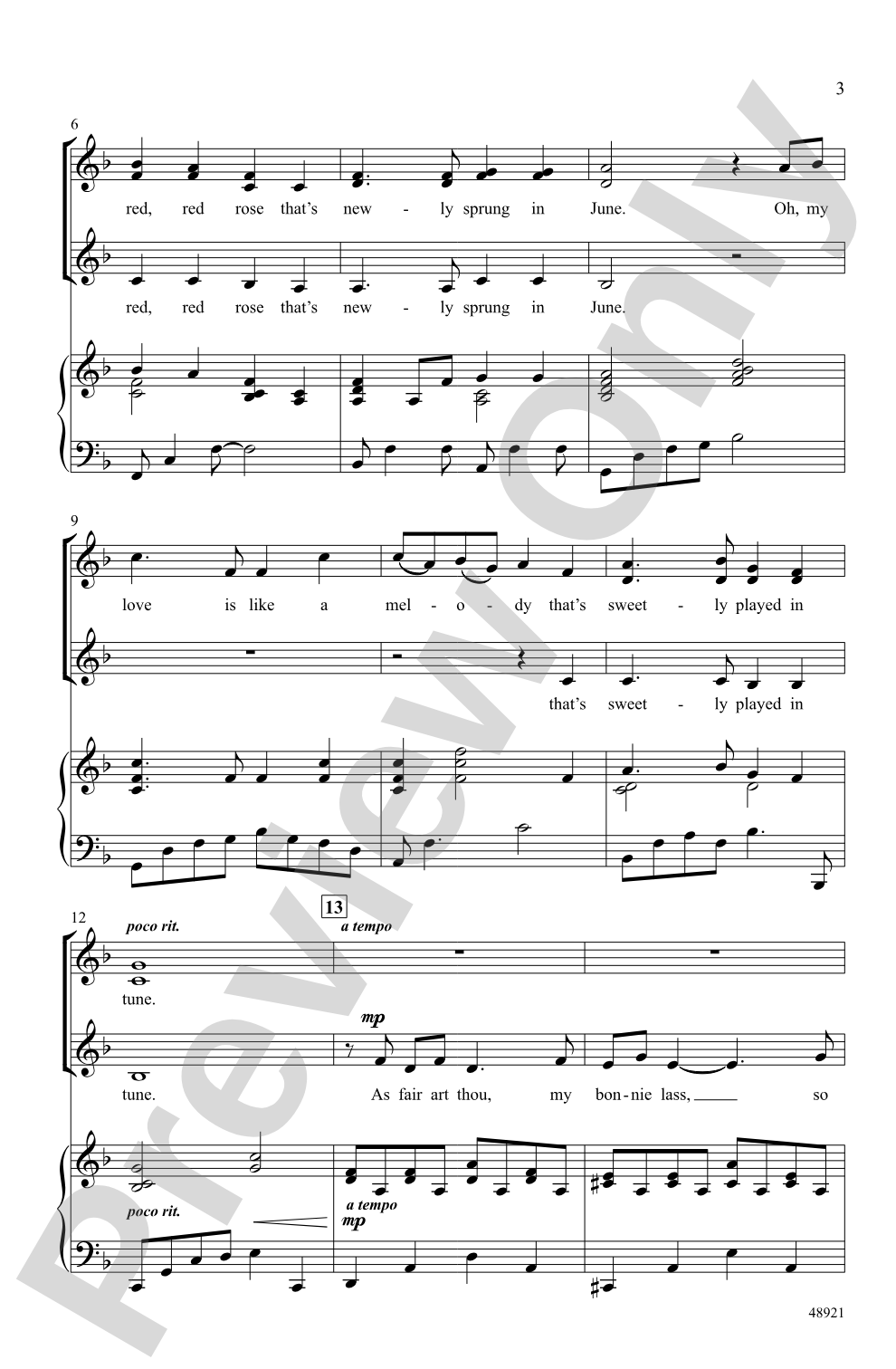 A Red, Red Rose: SSA Choral Octavo