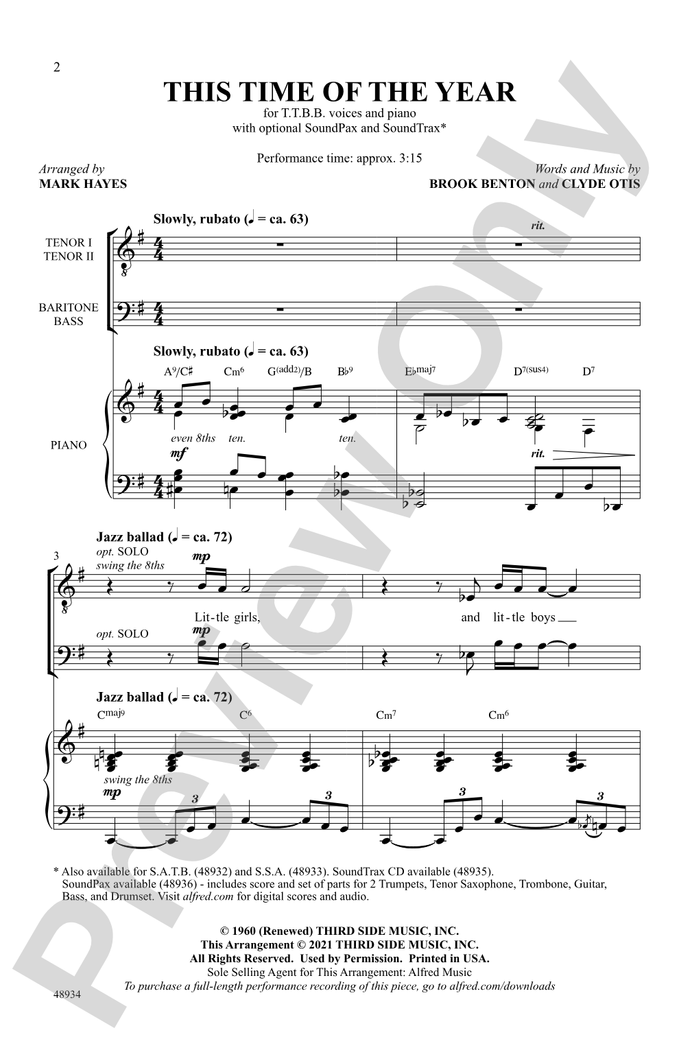 This Time of the Year: TTBB Choral Octavo