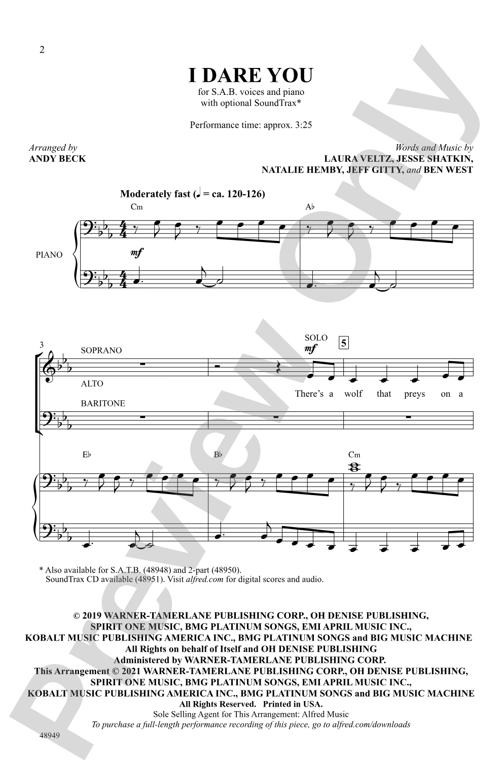 I Dare You: SAB Choral Octavo