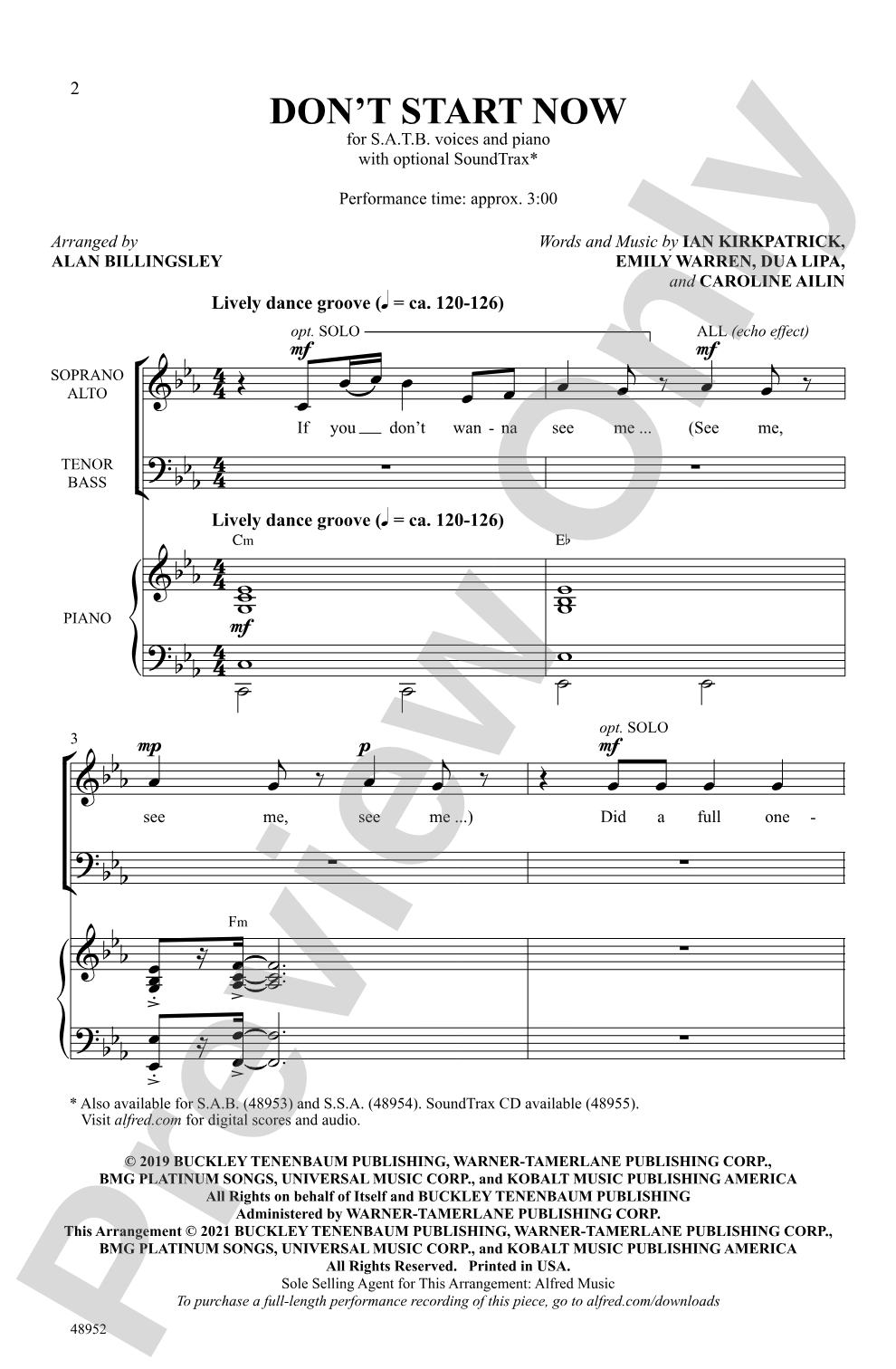 Don't Start Now: SATB Choral Octavo