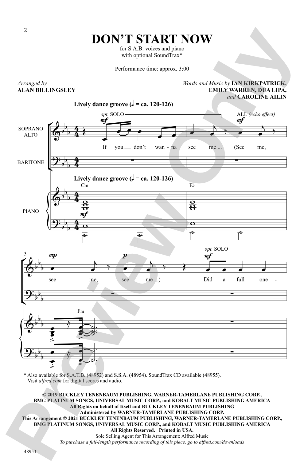 Don't Start Now: SAB Choral Octavo