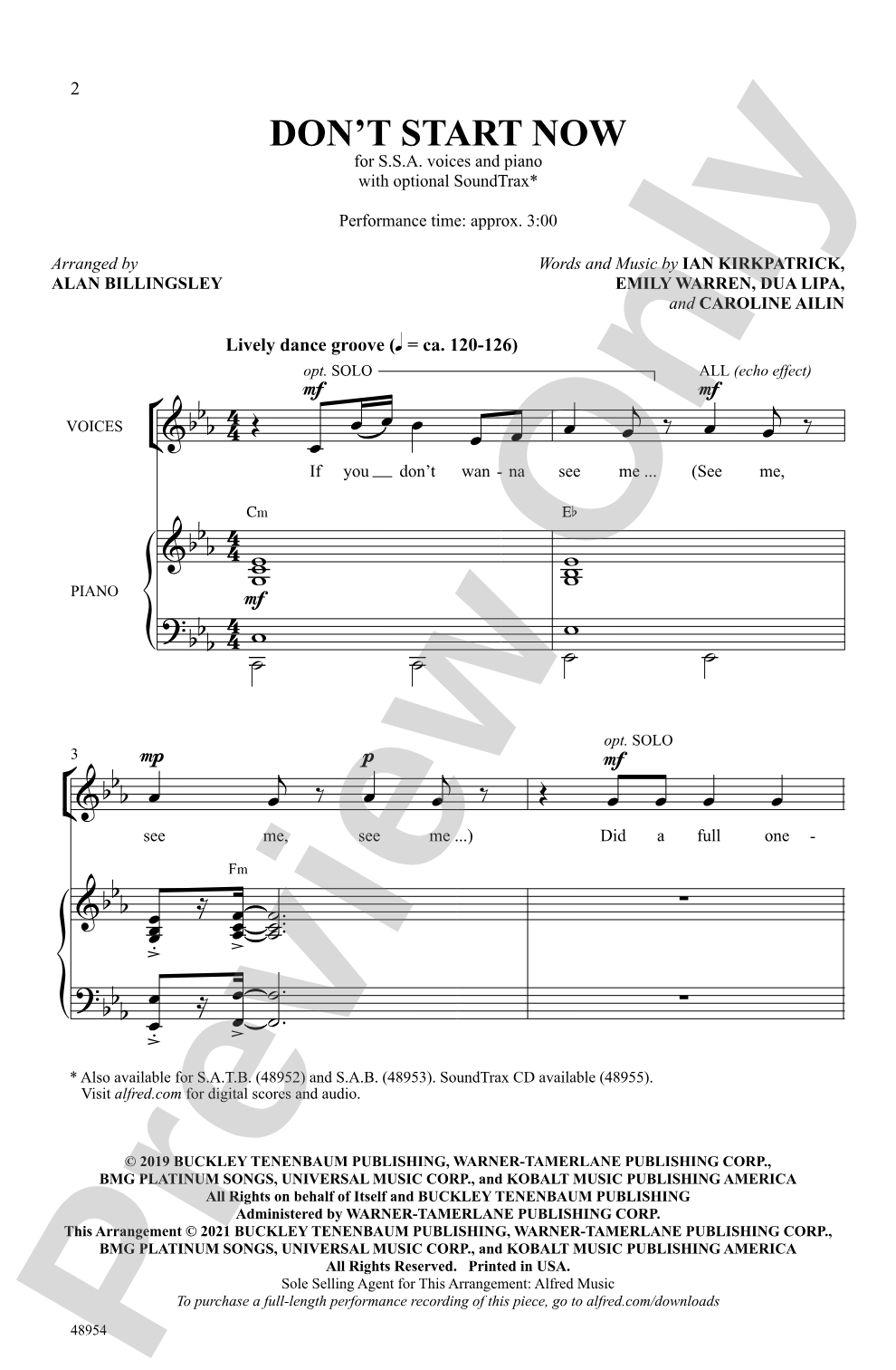 Don't Start Now: SSA Choral Octavo