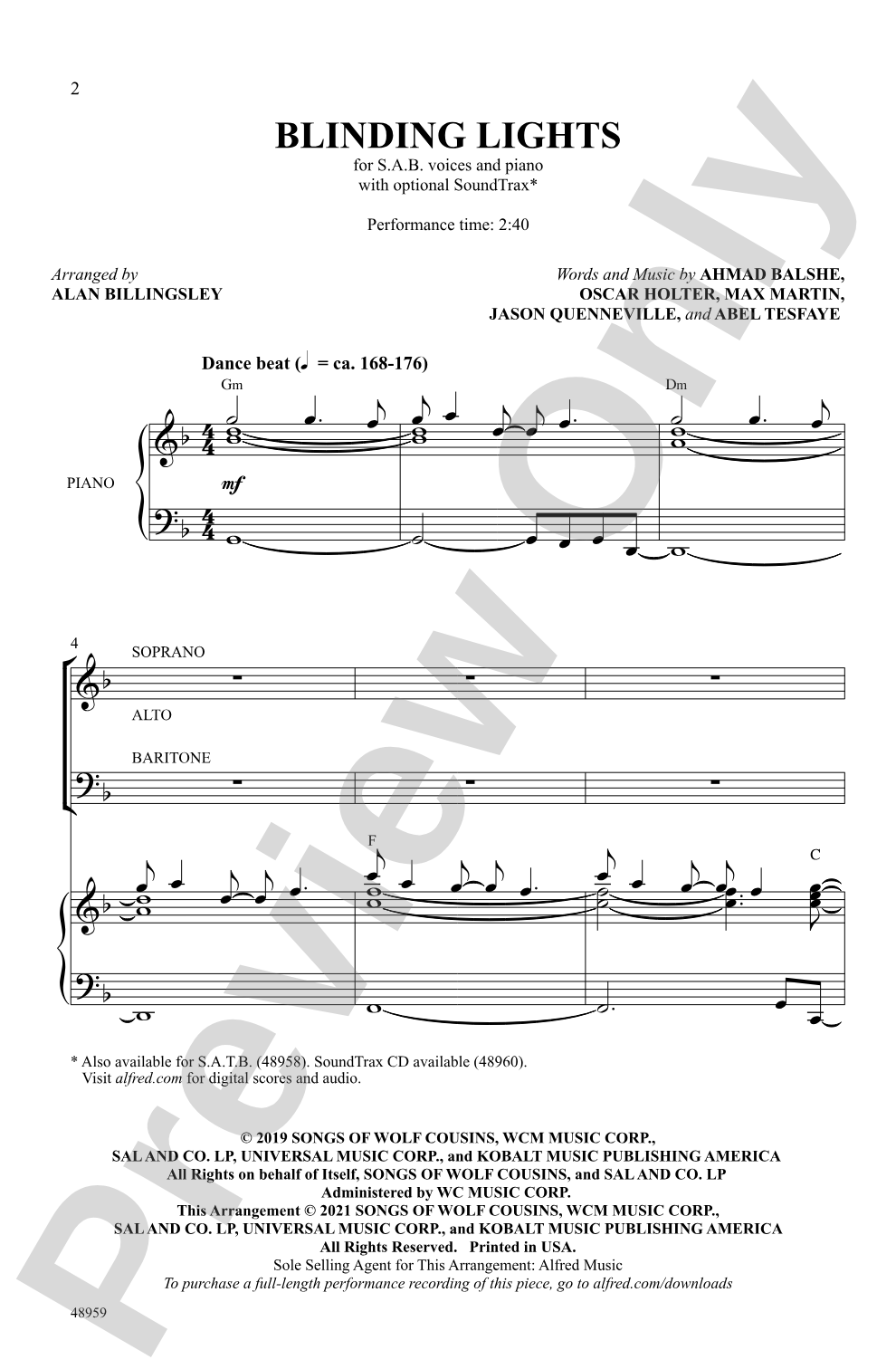 Blinding Lights: SAB Choral Octavo